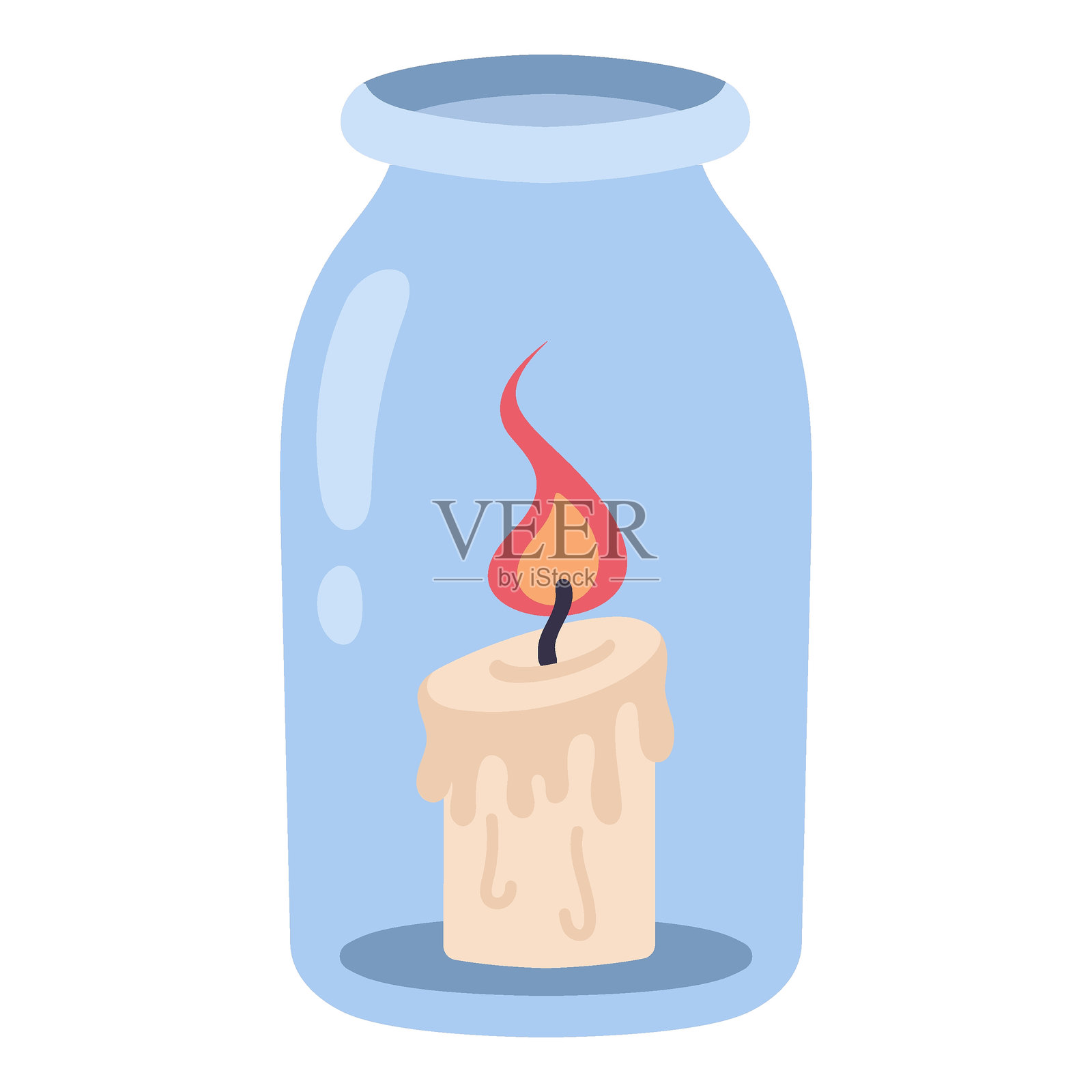 白色背景下罐子里的舒适蜡烛插画图片素材