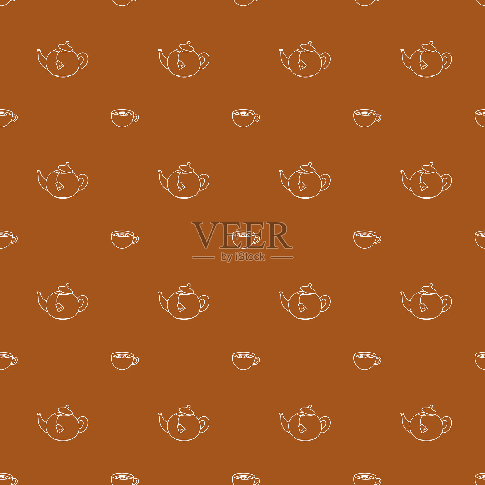 无缝图案的茶壶和茶杯照片摄影图片