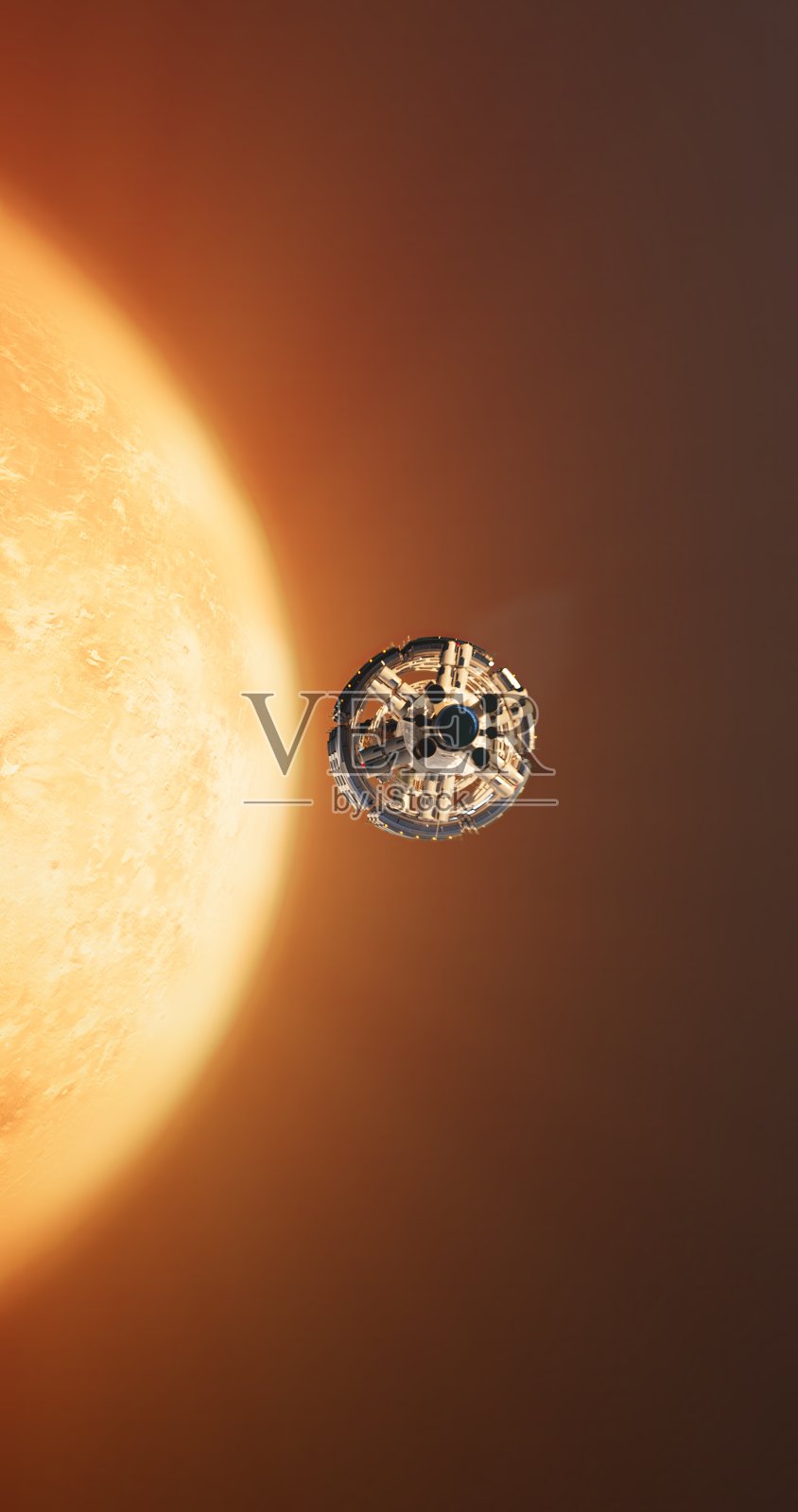 太空站的轮廓与其背后的红色星球形成对比照片摄影图片