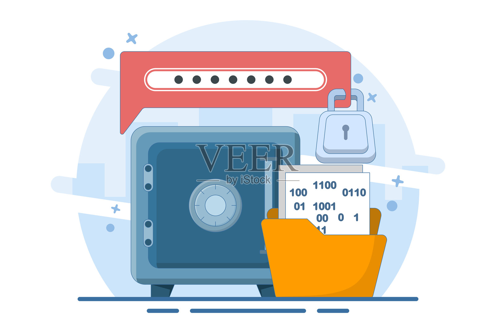 数据加密保险库概念：互联网个人数据密码加密插画图片素材