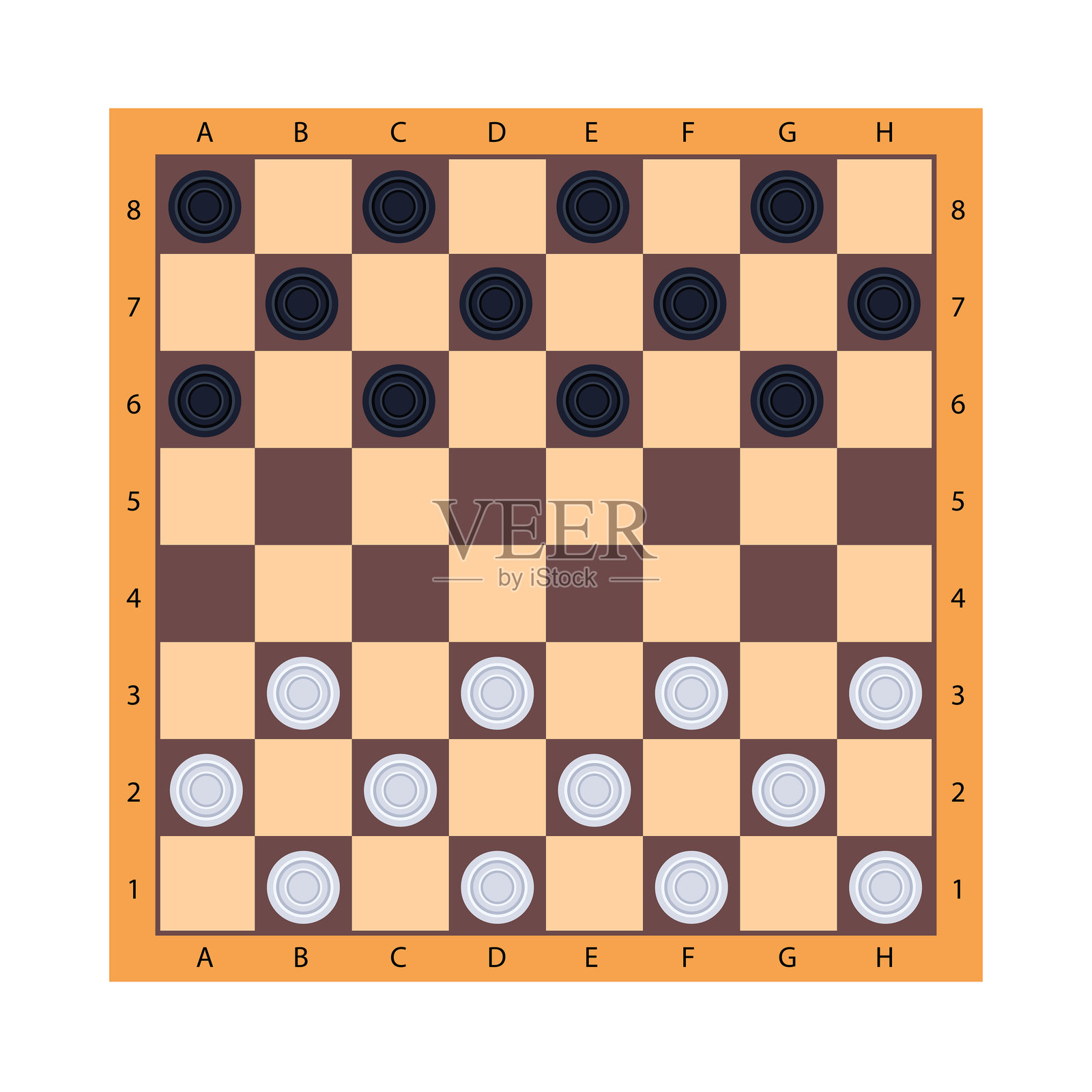 跳棋：益智棋盘游戏，国际象棋棋盘，黑白棋子矢量图插画图片素材