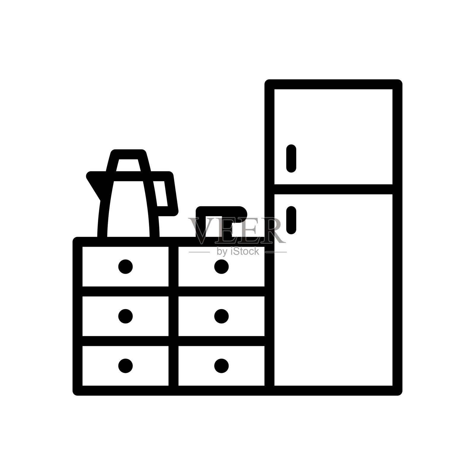 厨房家具的简约线条画插画图片素材