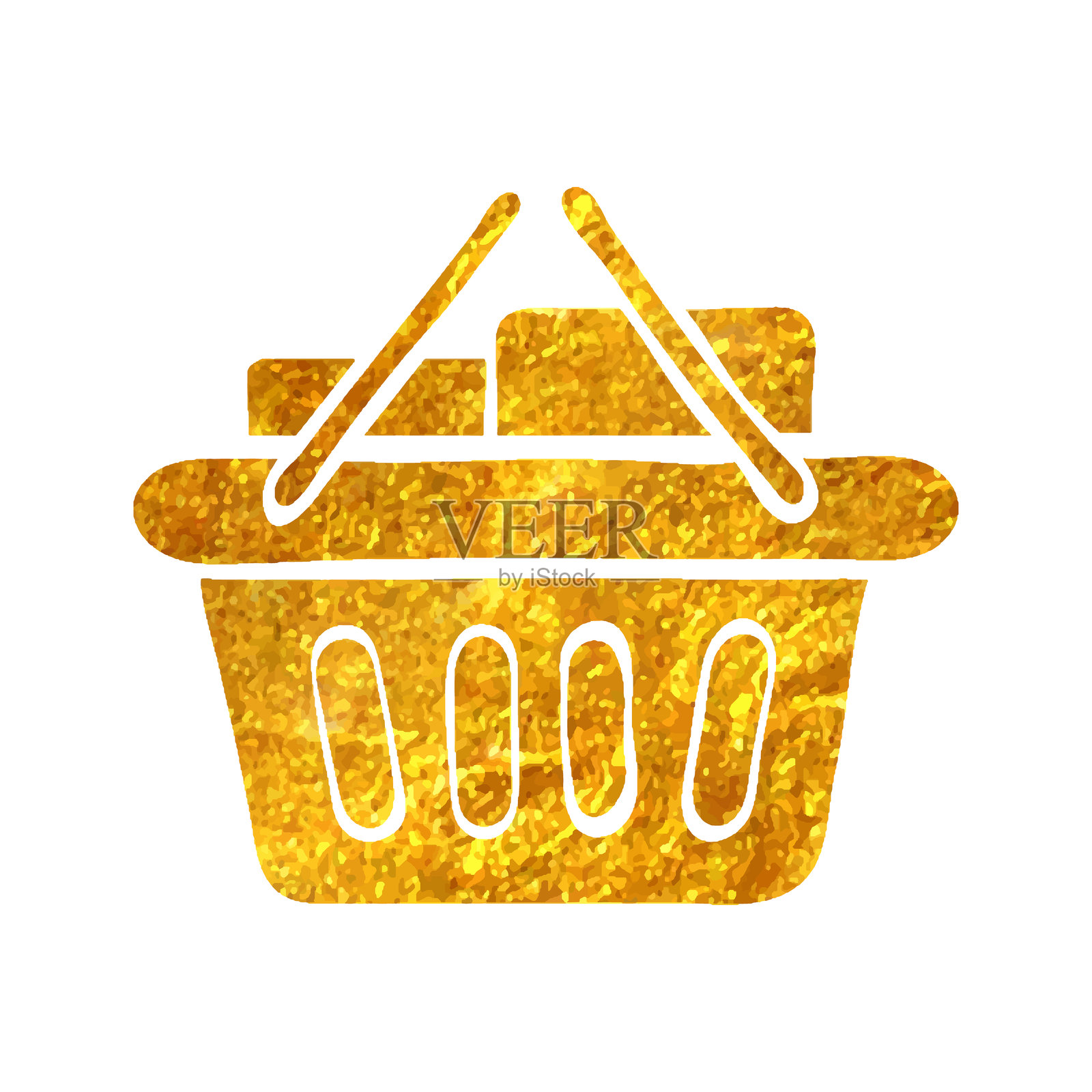 手绘金箔纹理图标 购物篮插画图片素材
