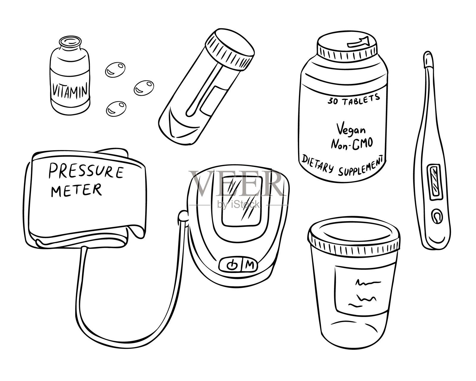 医疗保健用品涂鸦插图集插画图片素材
