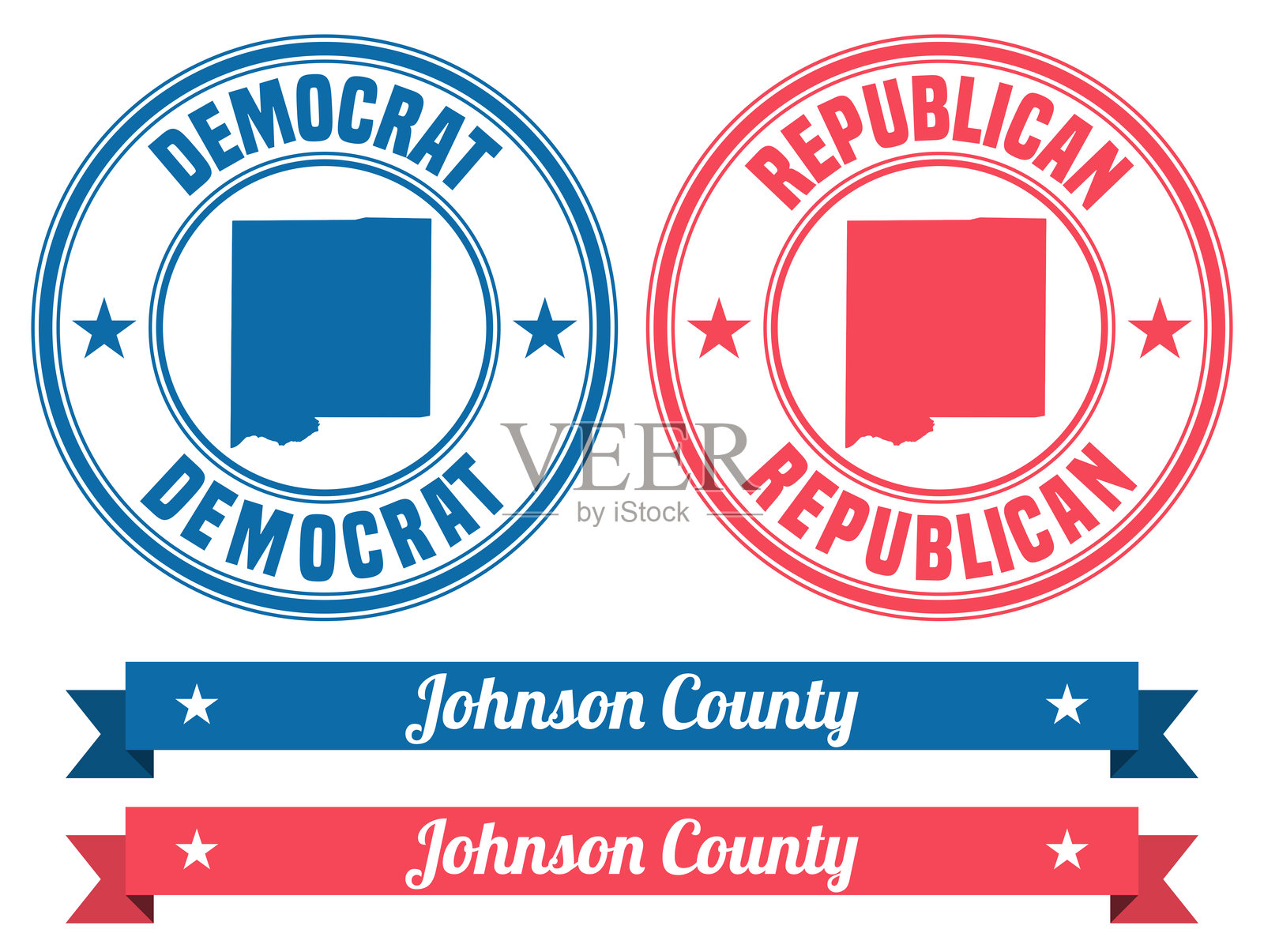 伊利诺伊州约翰逊县。带横幅的橡胶印章地图插画图片素材