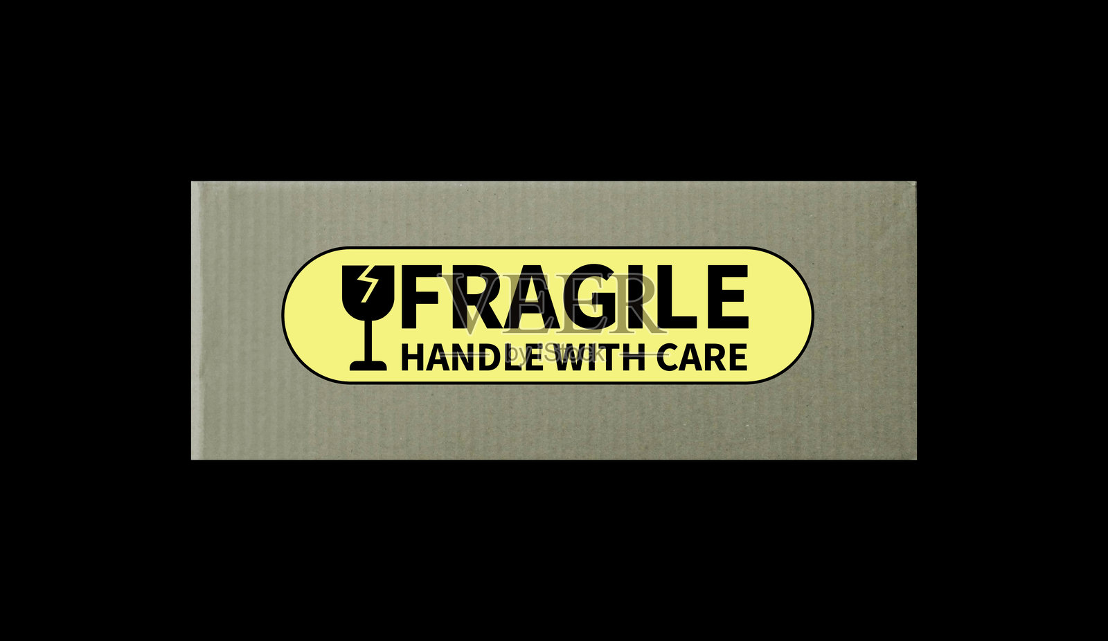 易碎物品，请小心轻放标签贴在棕色包裹上照片摄影图片