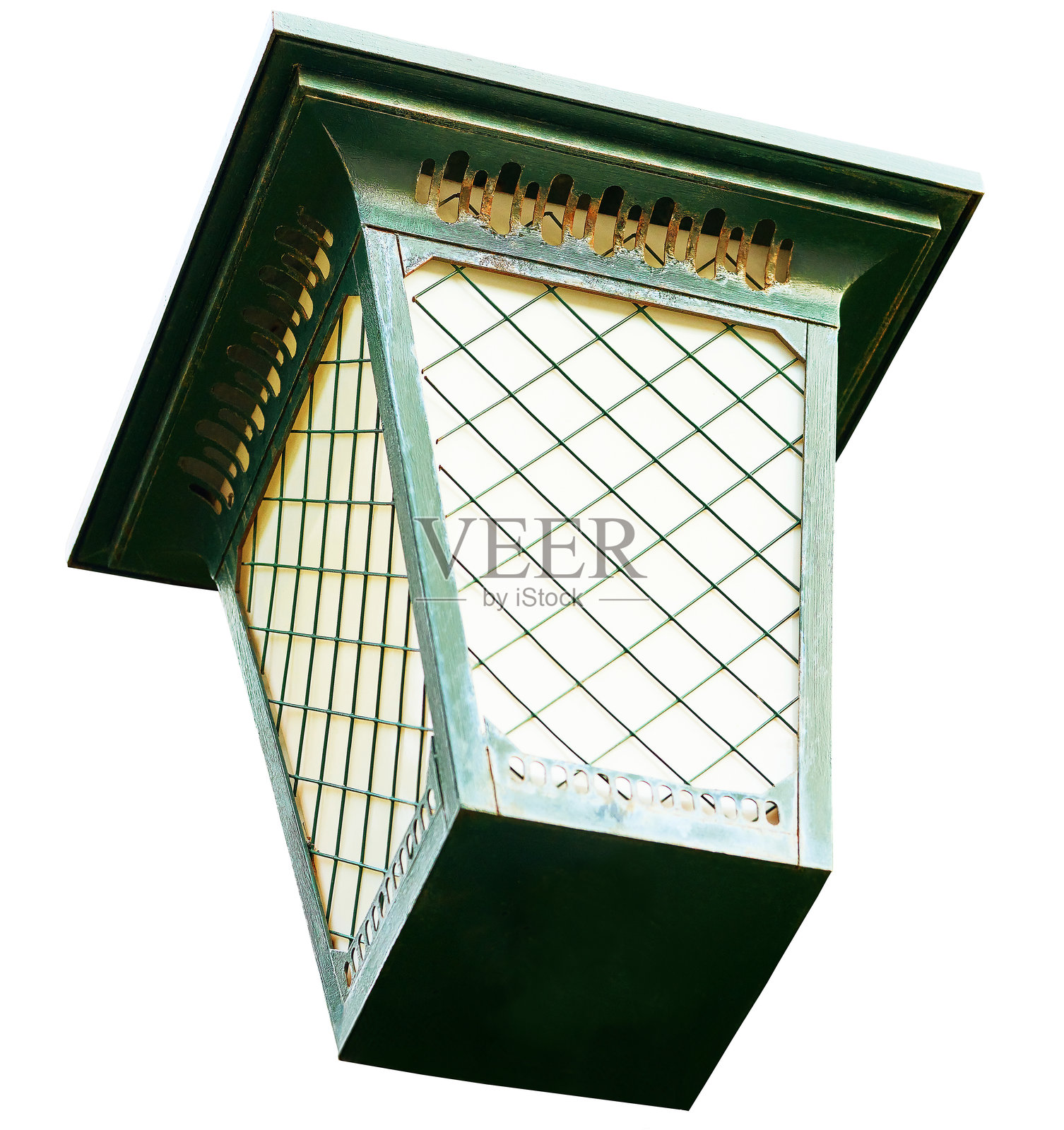 复古街灯，白色背景下的特写。照片摄影图片