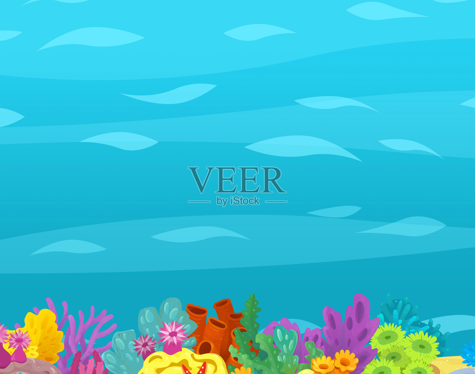 卡通海洋和海洋珊瑚礁动物水下王国游泳潜水与插图的孩子插画图片素材