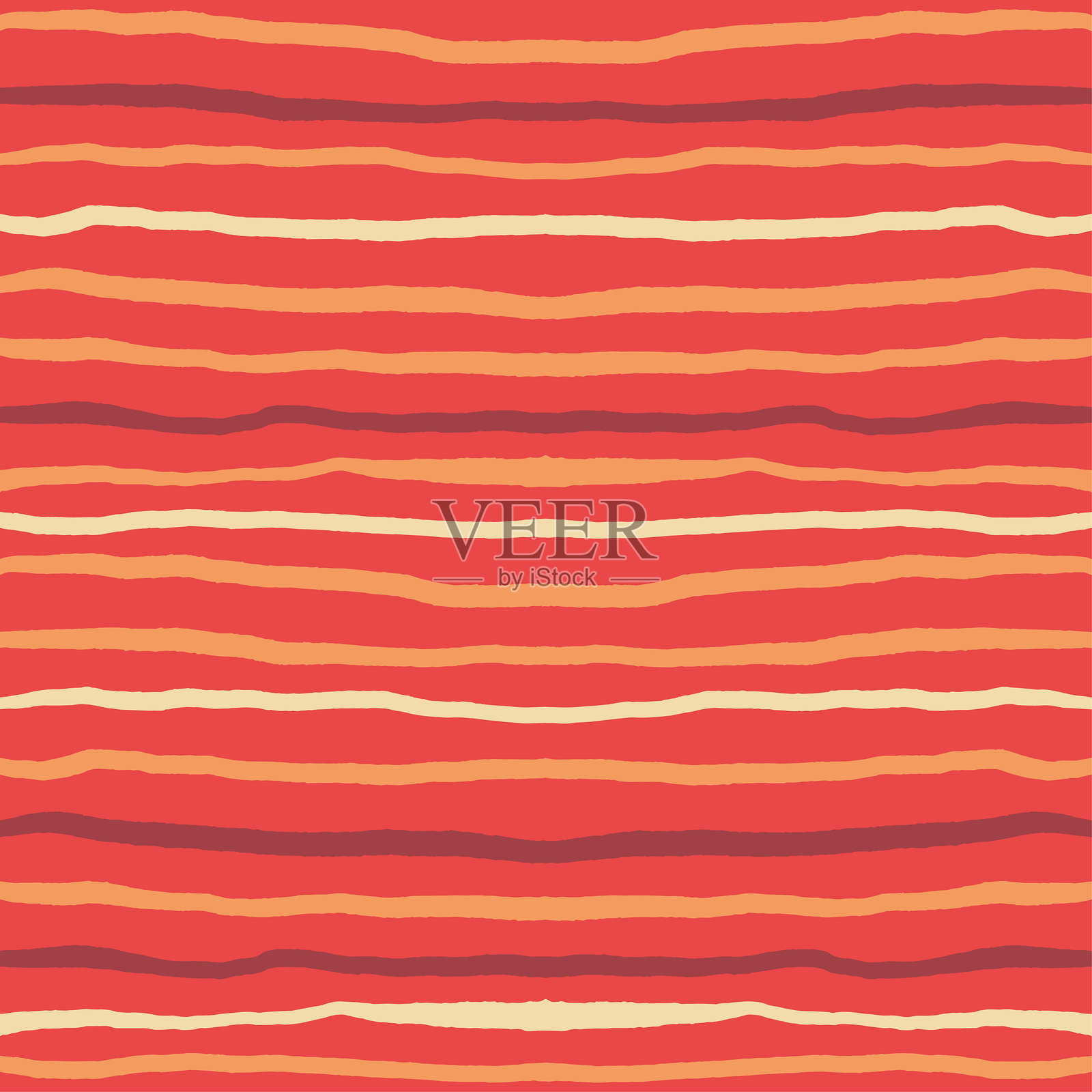 条纹无缝图案。鲜艳的背景色。红色和黄色波浪形条纹。手绘的横线。照片摄影图片