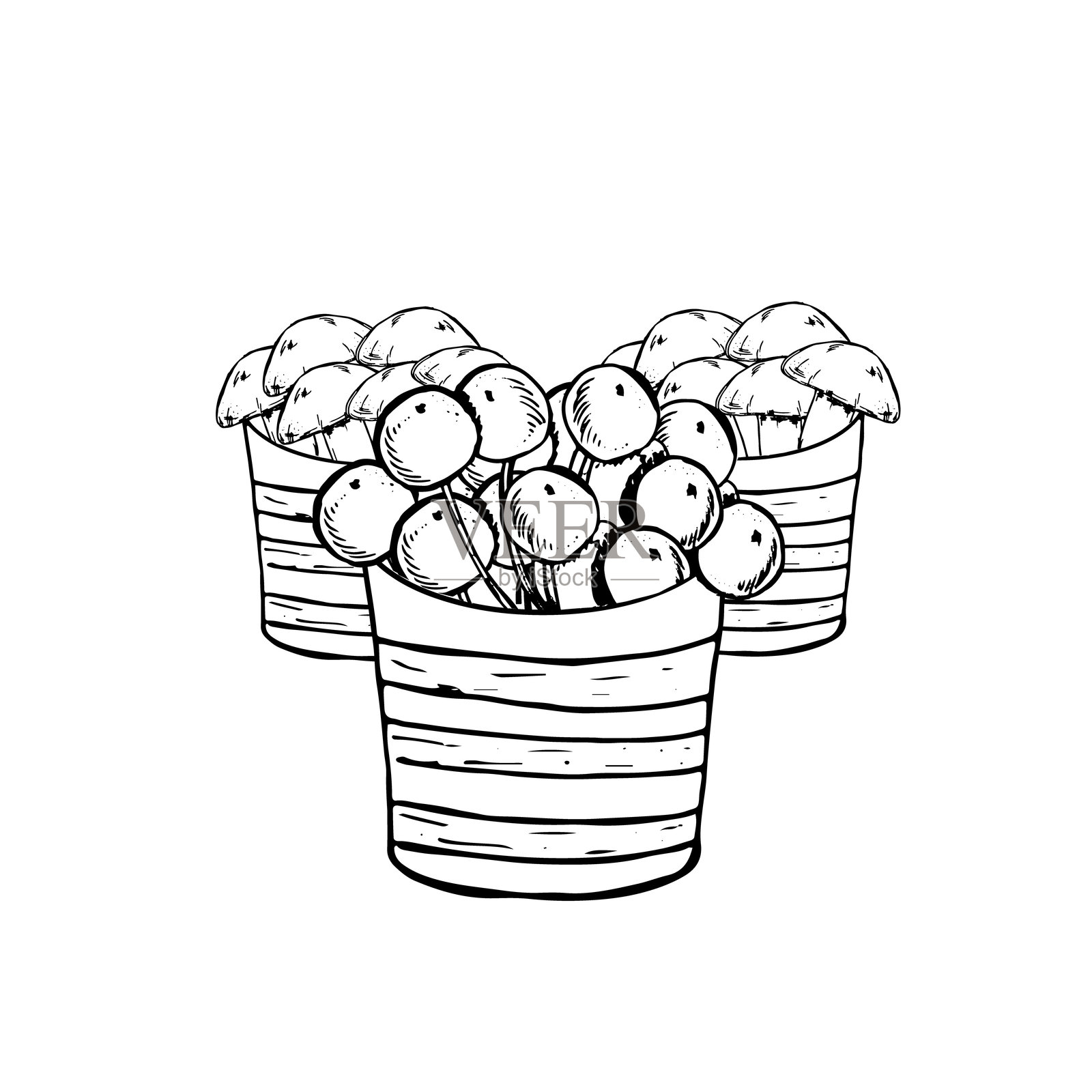 图形森林主题。白色背景上的手绘图形插图。用于设计的图形森林主题。插画图片素材