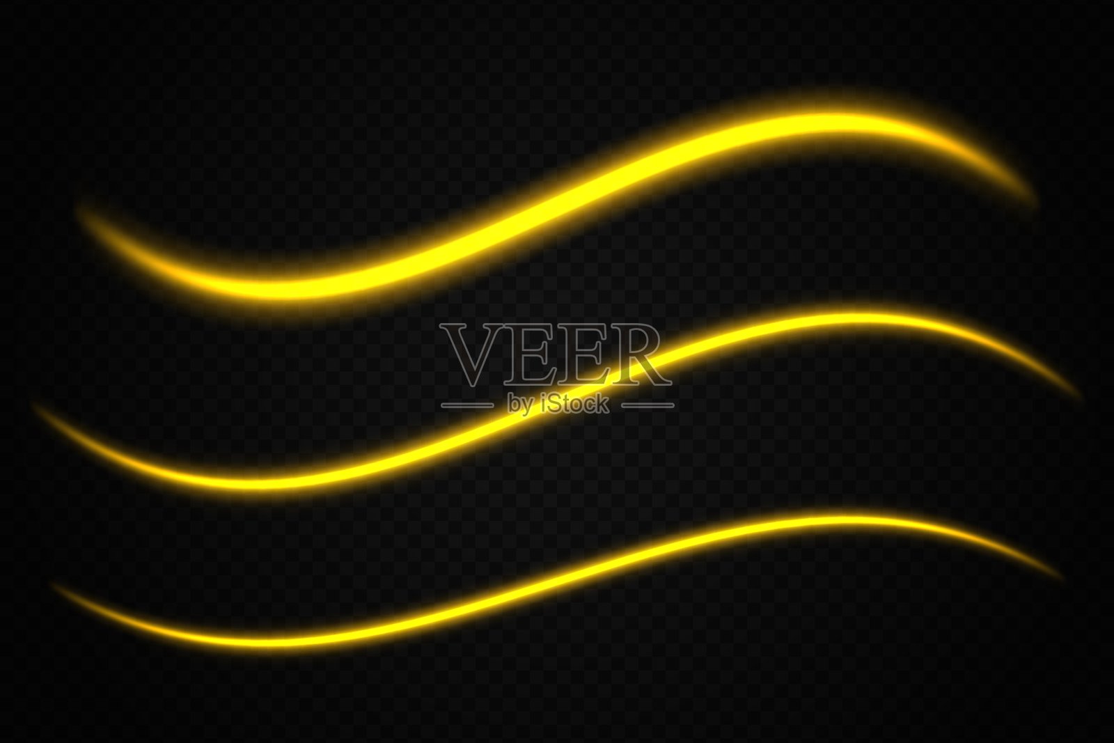 发光的金色光波。霓虹色，抽象，曲线，能量，未来感，生动，流动，动态，运动，明亮的光带，数字效果，现代，照亮。插画图片素材