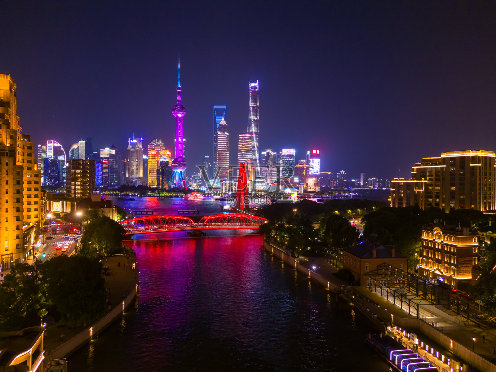 上海夜景的鸟瞰图照片摄影图片