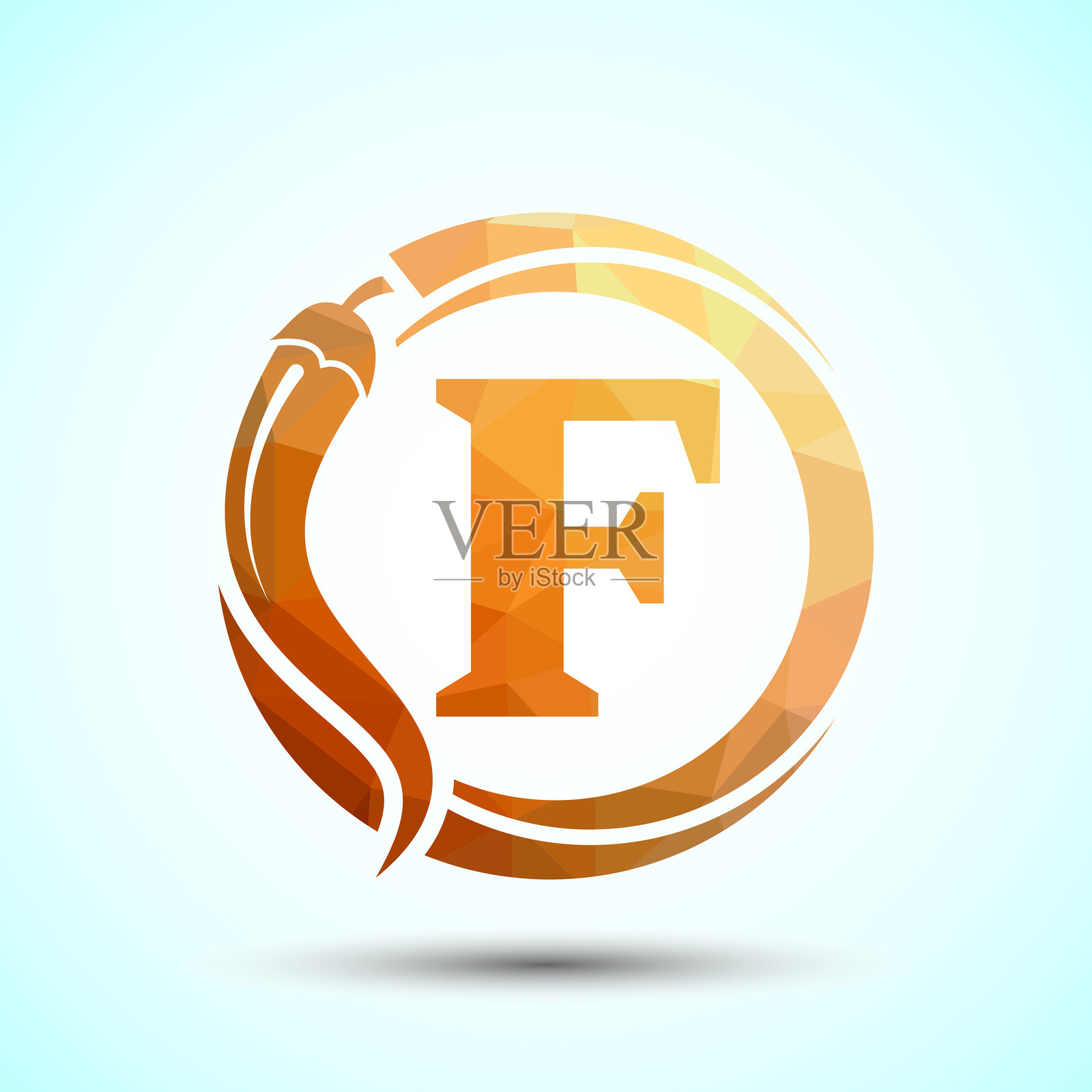 红辣椒标志设计的英文字母F。低多边形图形字母符号，适用于企业商务。插画图片素材