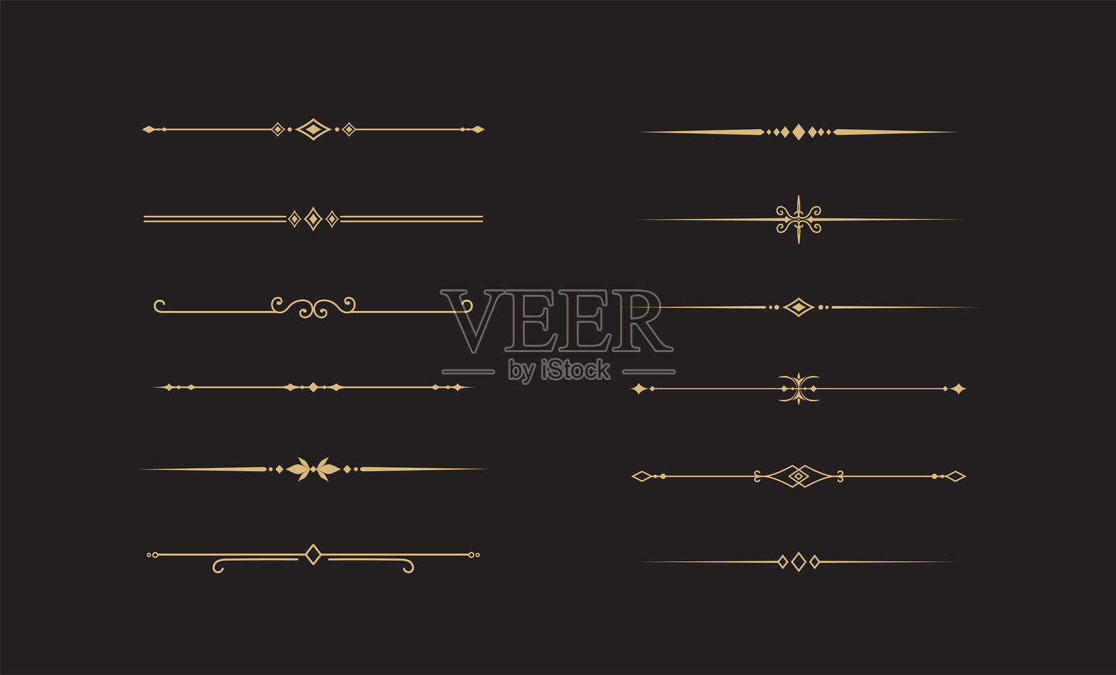 复古金色装饰线条文本分隔线边框矢量素材插画图片素材