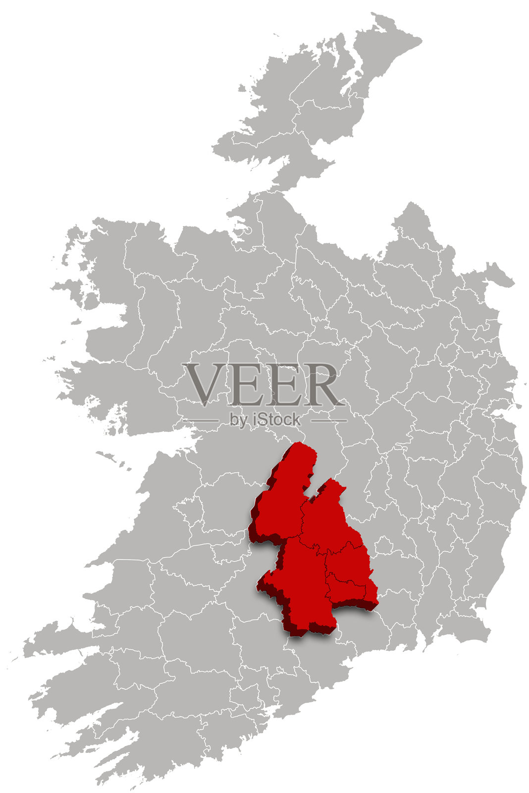 爱尔兰蒂珀雷里地区地图 爱尔兰行政区划 3D等距地图照片摄影图片