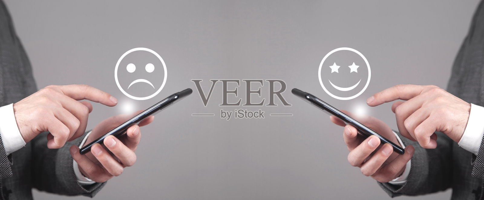 反馈。悲伤和快乐的表情符号。客户满意度照片摄影图片