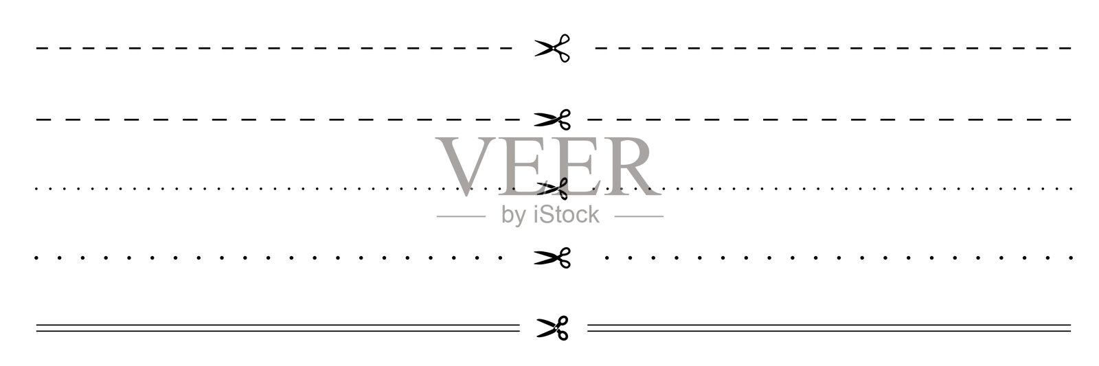 剪刀和切割区域指示线的插图集插画图片素材