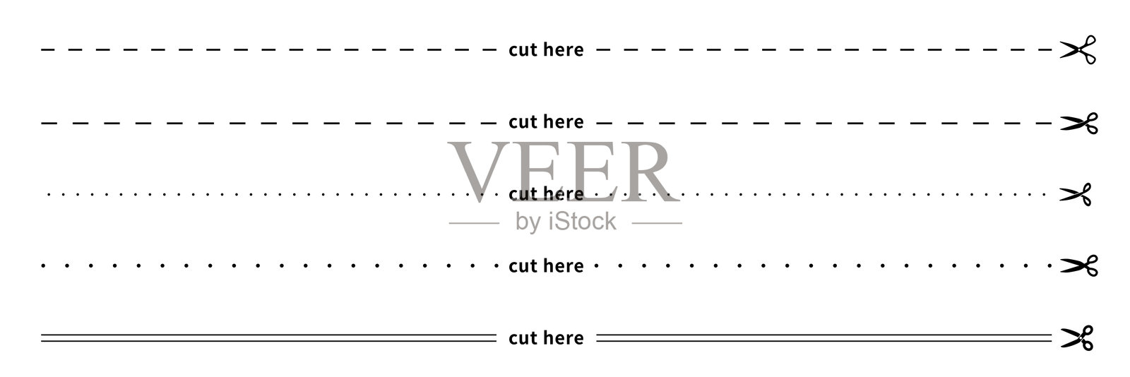 剪刀和切割区域指示线的插图集插画图片素材