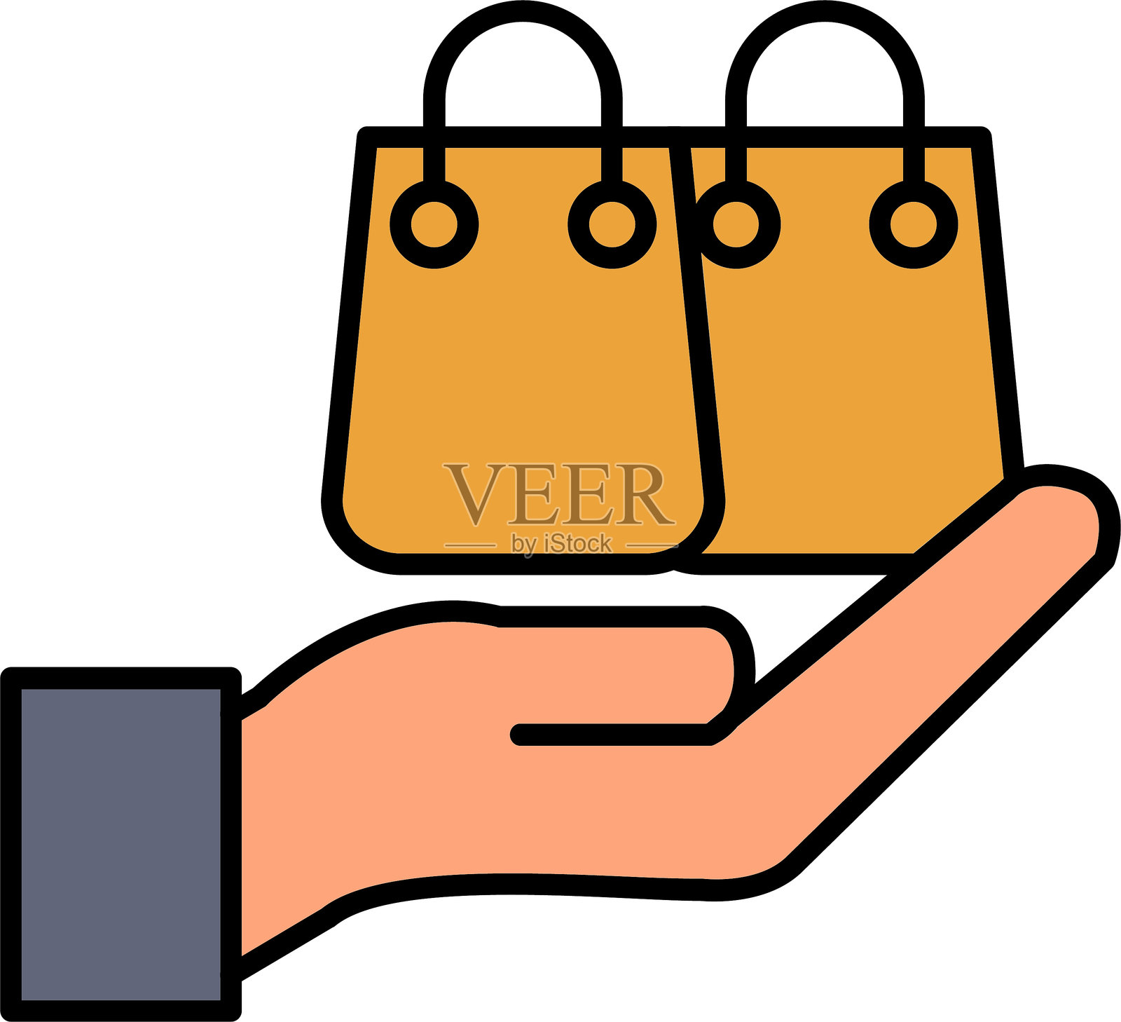 购物袋线条填充图标设计插画图片素材