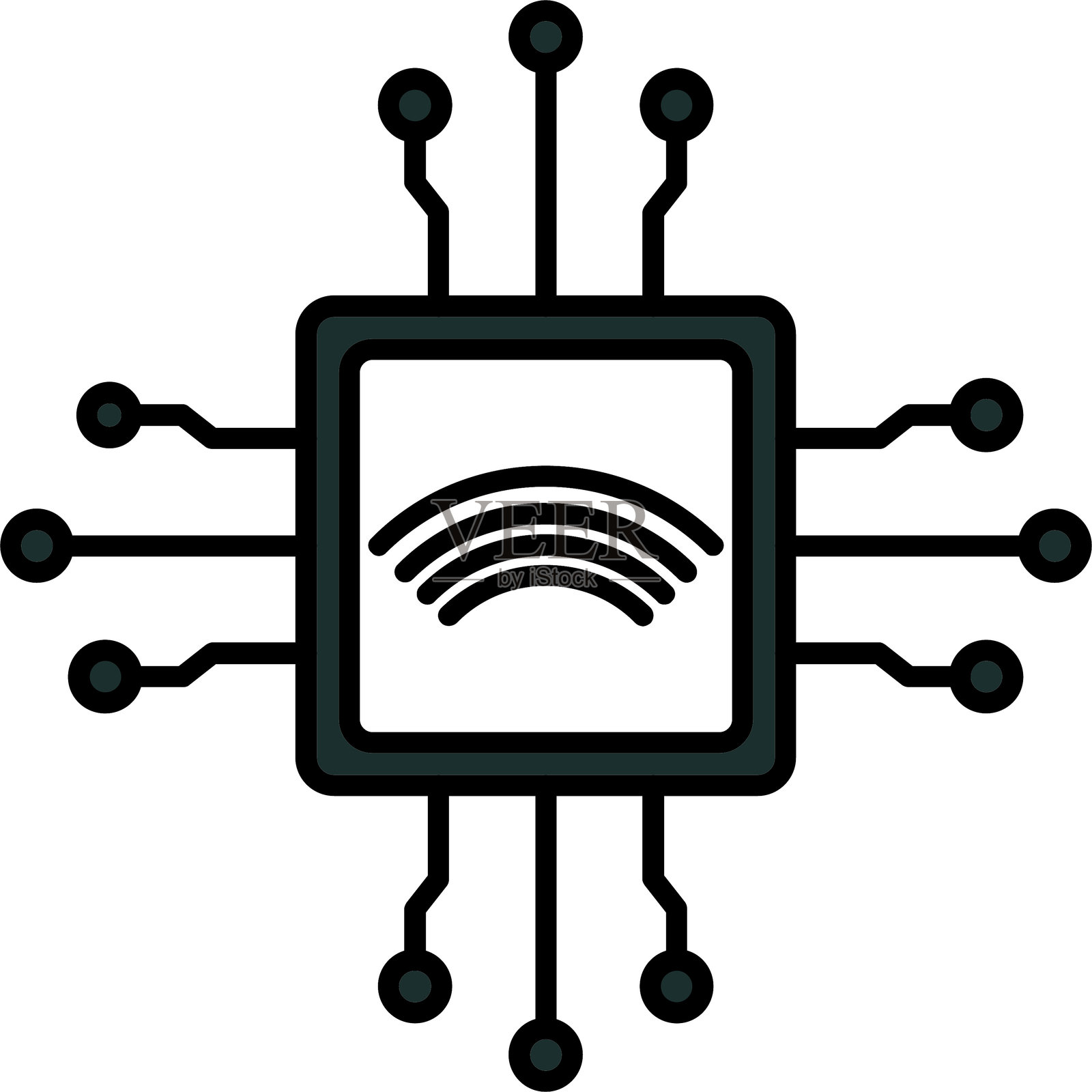芯片线路填充图标设计插画图片素材
