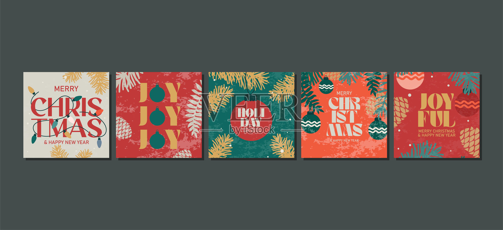 时尚概念的圣诞快乐和新年快乐海报合集插画图片素材