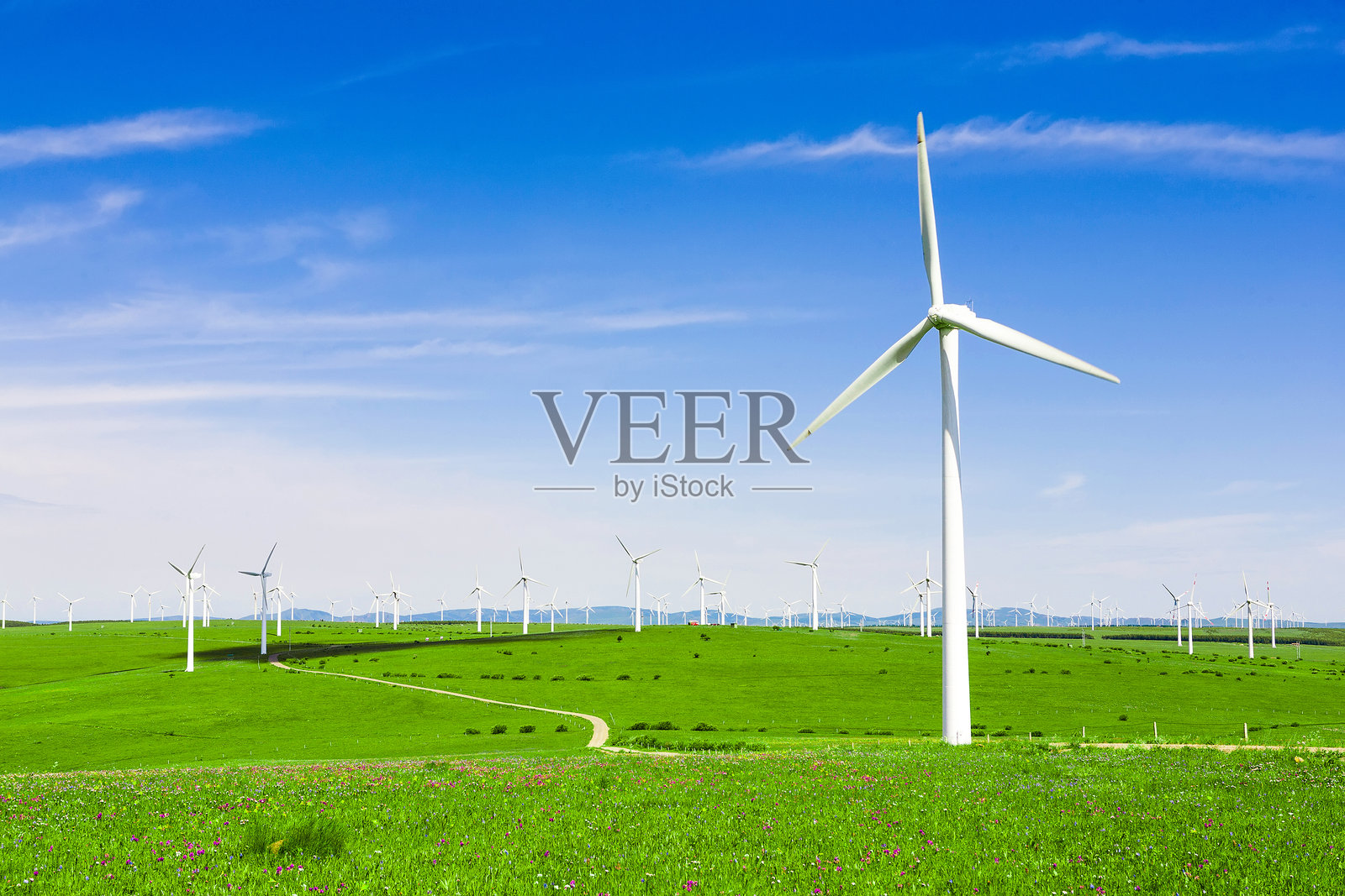 草原上风力发电场照片摄影图片