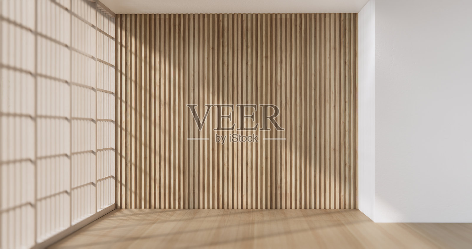 空房间，干净的日本极简主义室内，3D渲染照片摄影图片