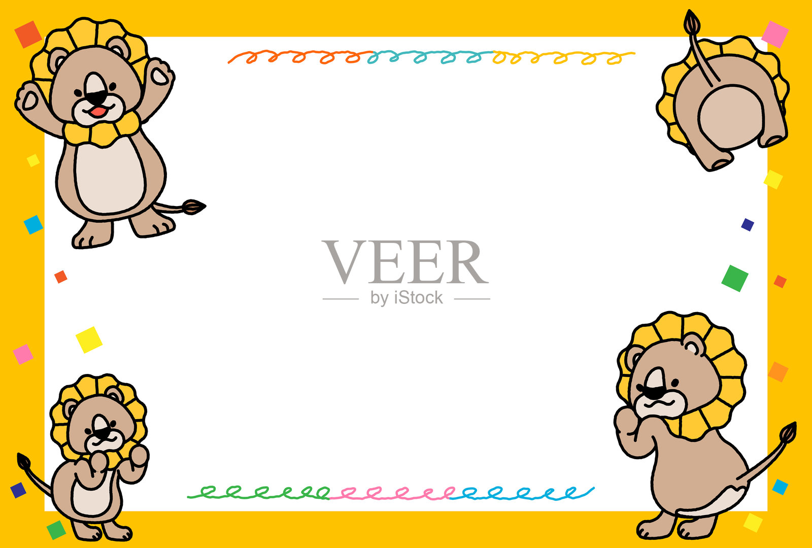可爱的狮子框架插画图片素材