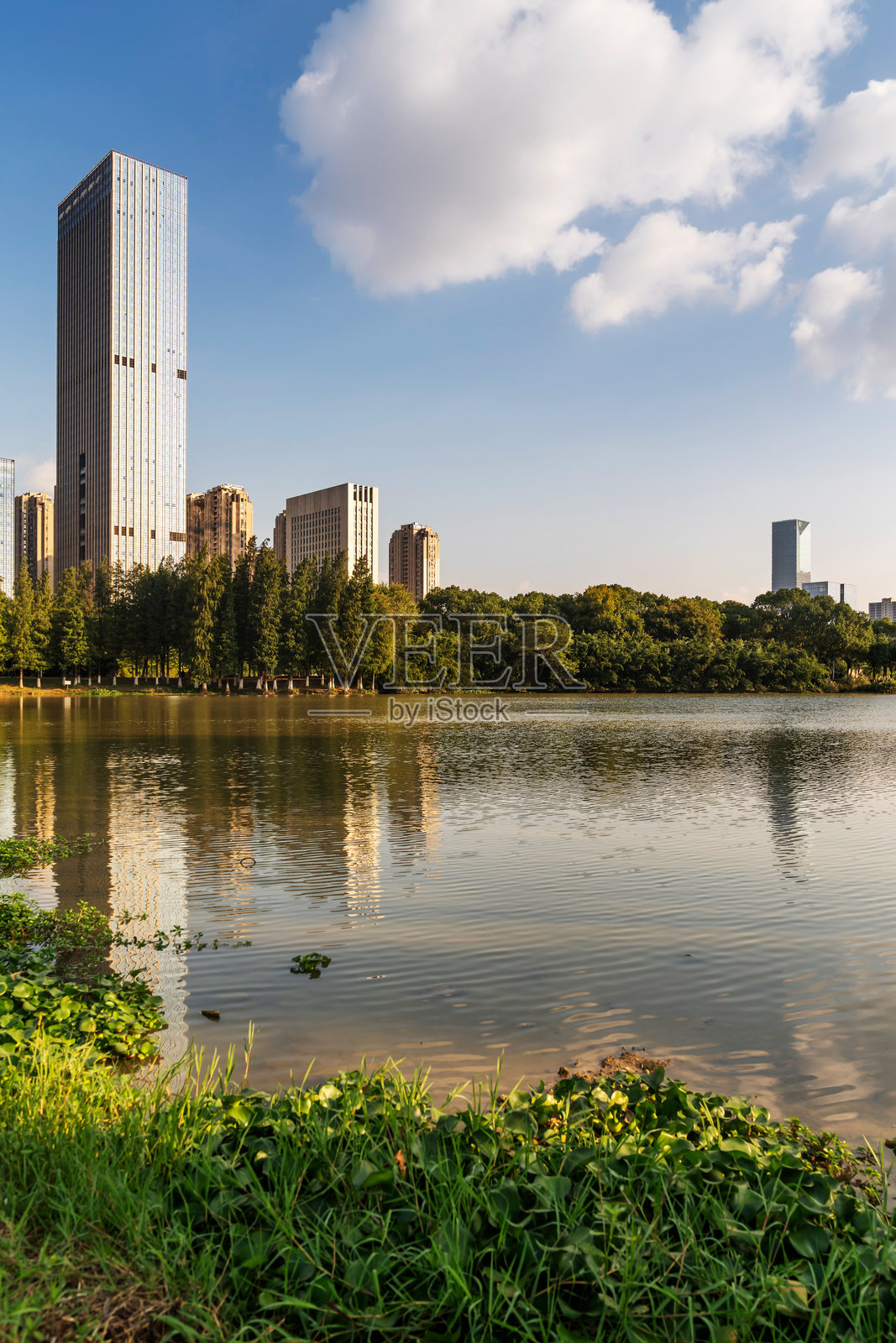 中国湖边现代办公大楼照片摄影图片