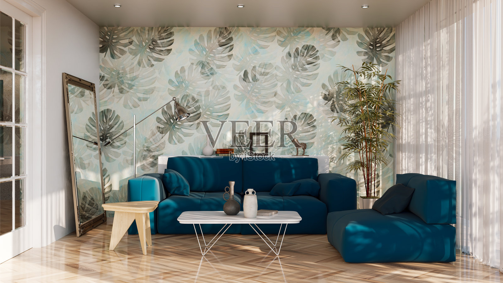 大型奢华现代明亮室内客厅模型插图3D渲染图像照片摄影图片