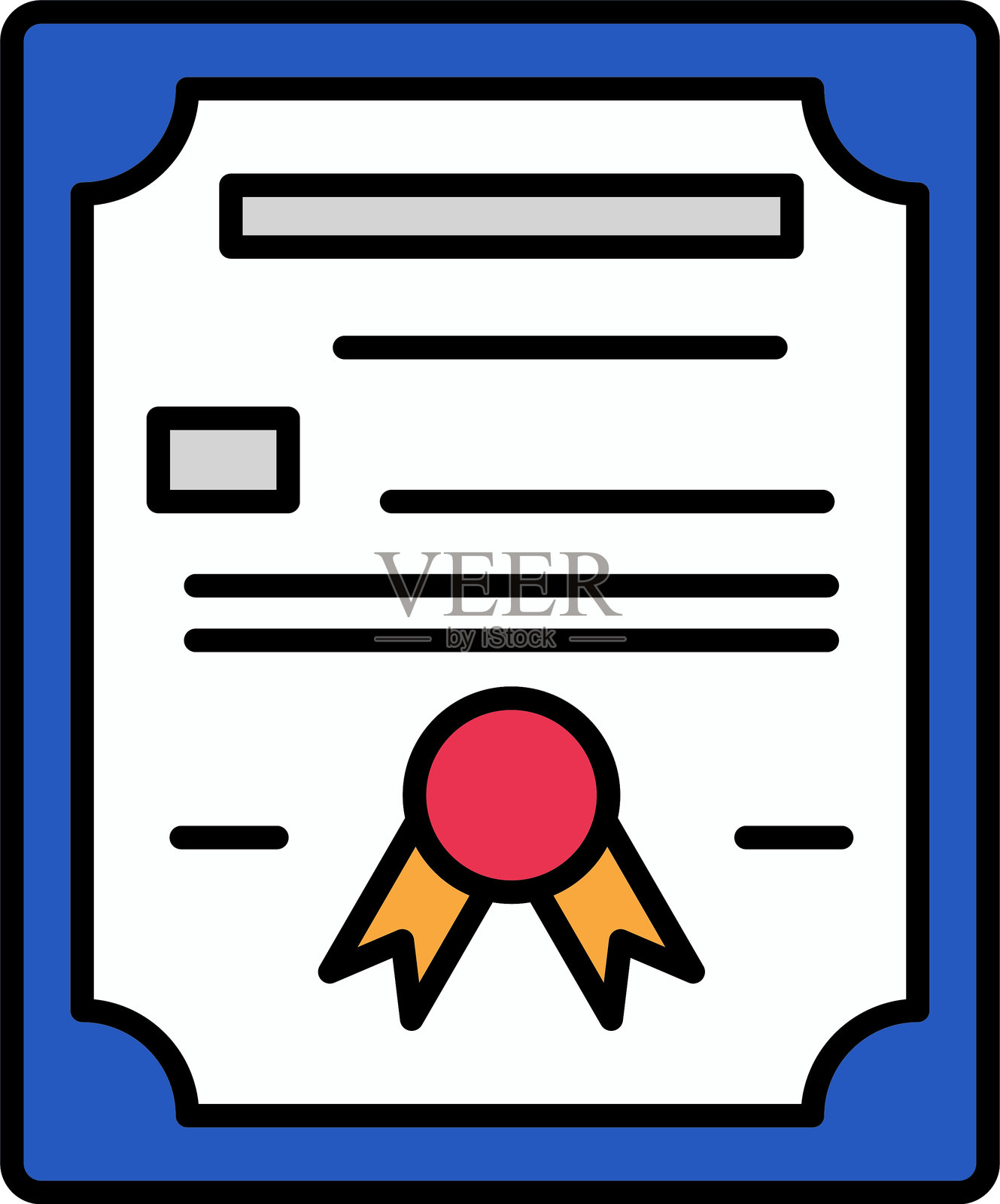 证书线条填充图标设计插画图片素材