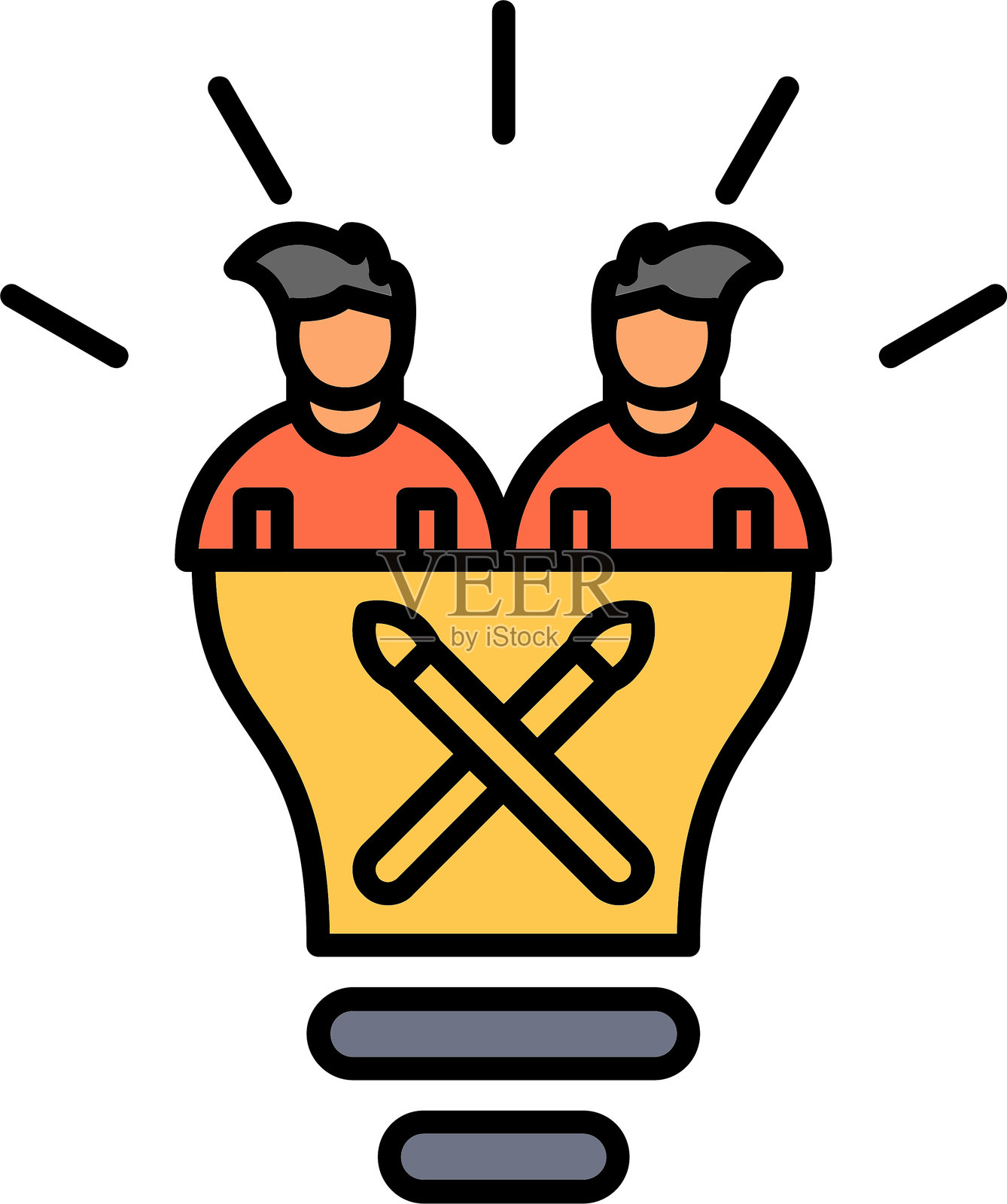 团队合作线条填充图标设计插画图片素材