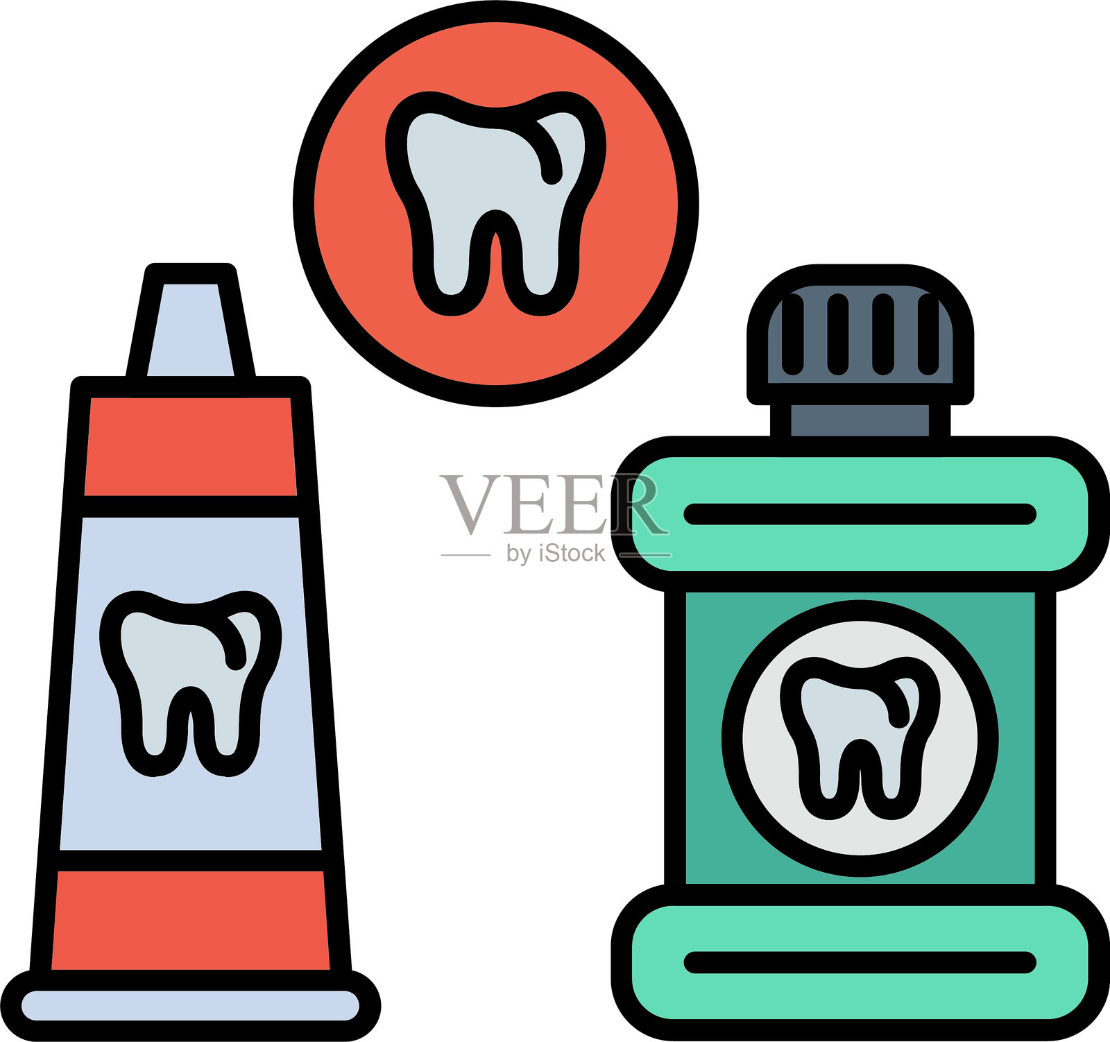 牙科护理线条填充图标设计插画图片素材