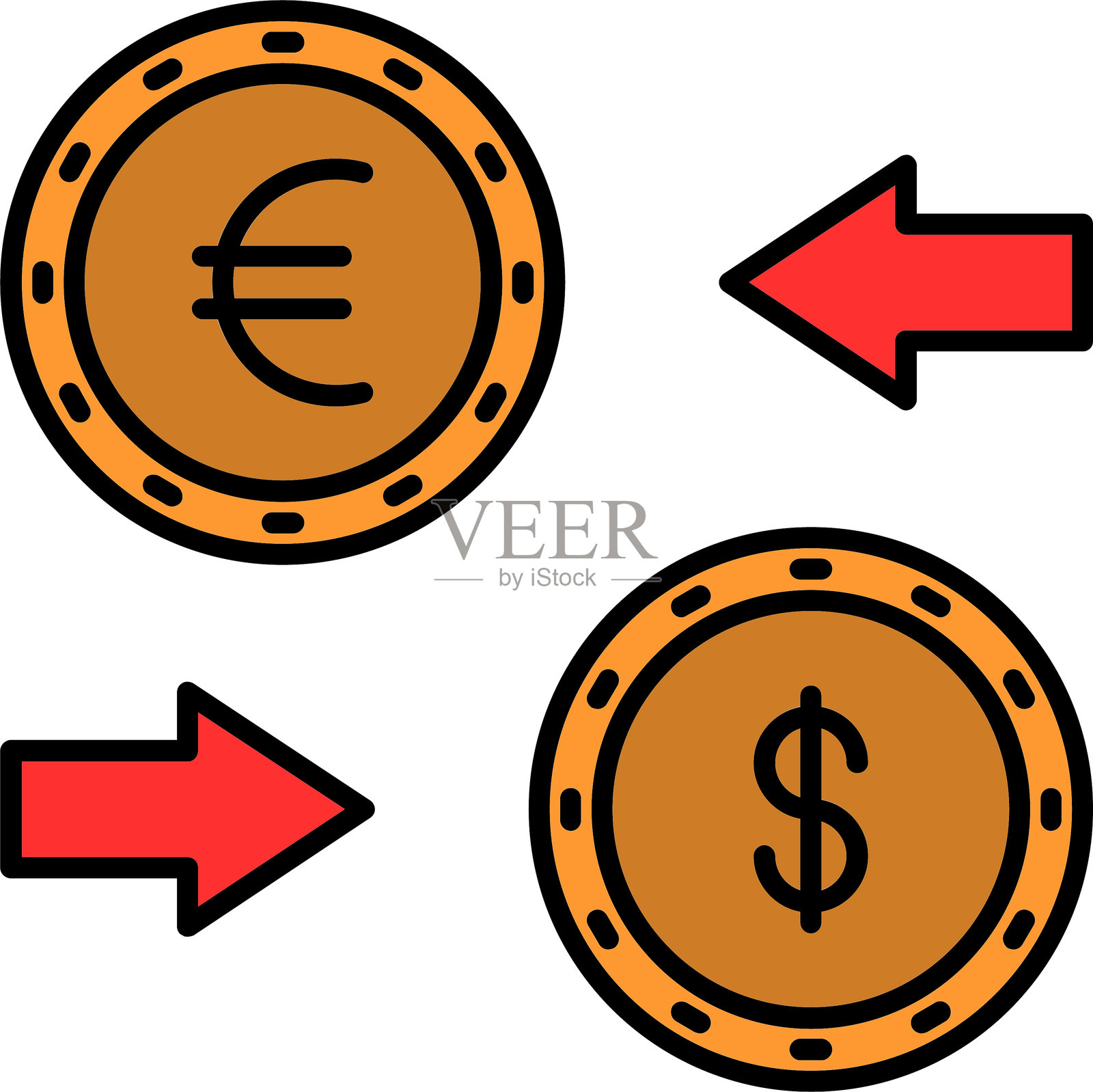 货币兑换线条填充图标设计插画图片素材