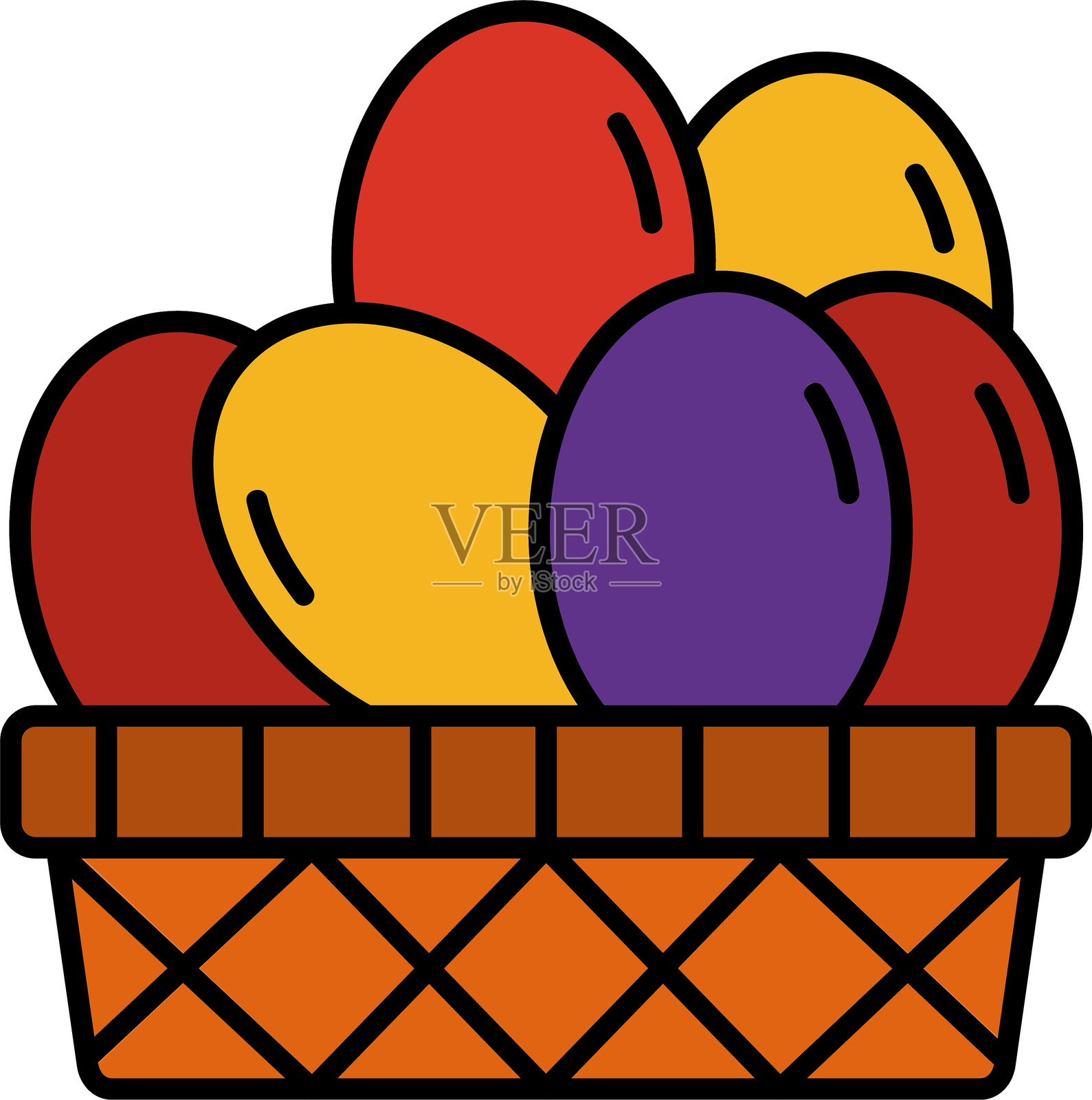 鸡蛋篮子线条填充图标设计插画图片素材