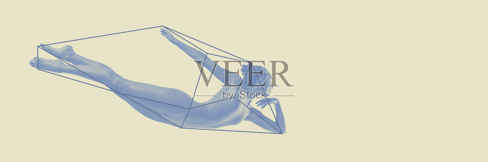 优雅的年轻女性，芭蕾舞者在柔和背景的几何形状中进行创意表演。现代艺术拼贴。照片摄影图片