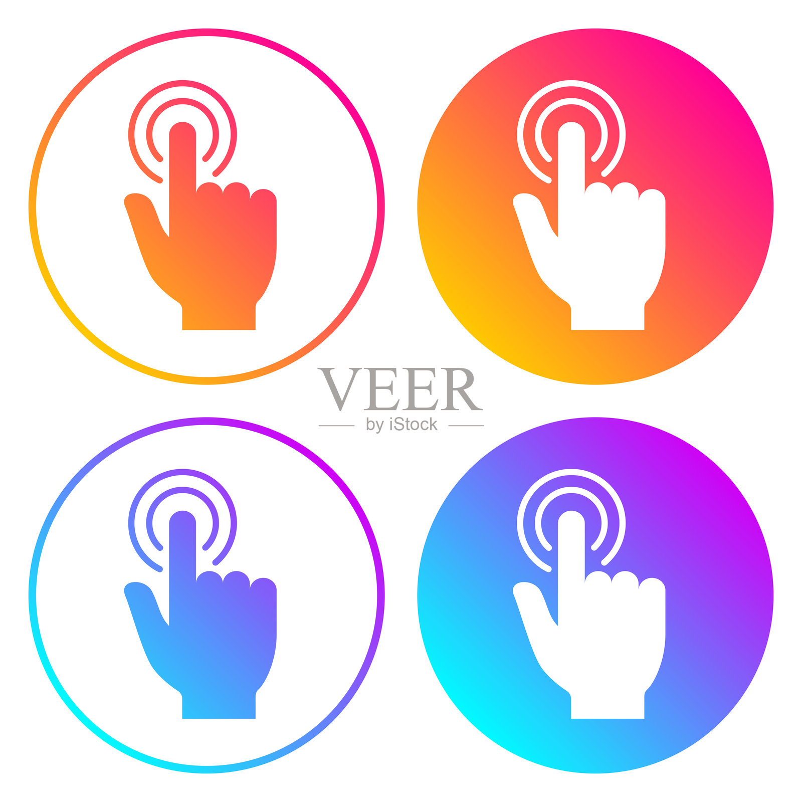 手指触碰 - 点击。带有渐变色的圆形图标插画图片素材