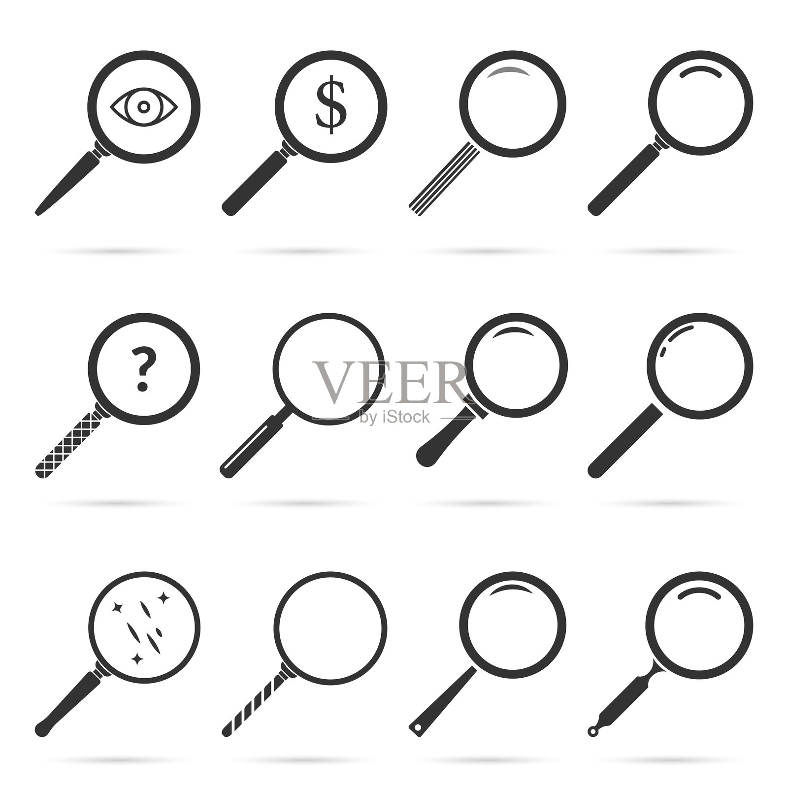 放大镜图标集。插画图片素材