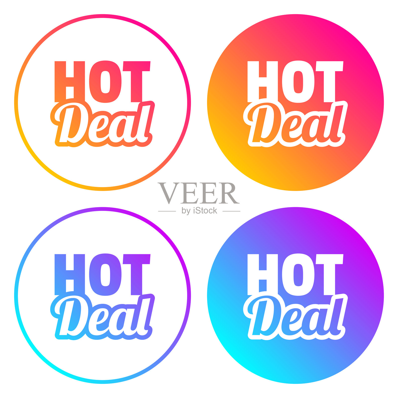 热销优惠。带有渐变色的圆形图标插画图片素材