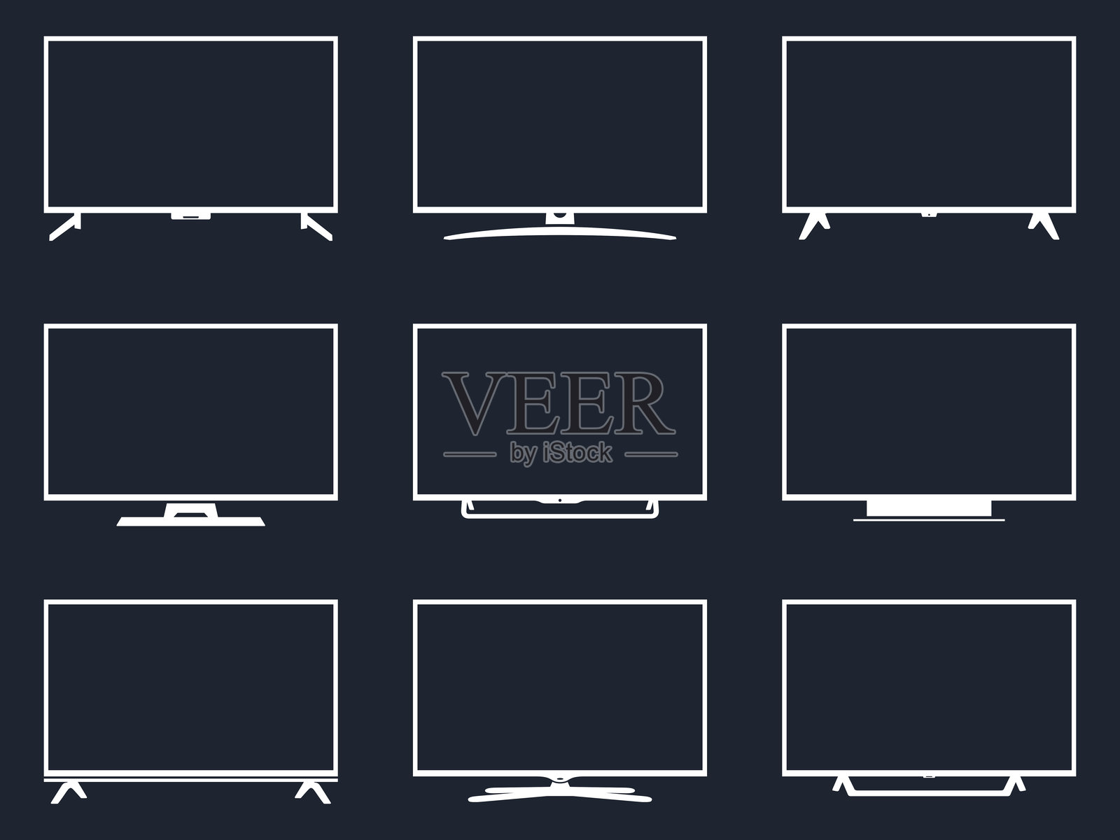电视图标集。现代智能电视轮廓。插画图片素材
