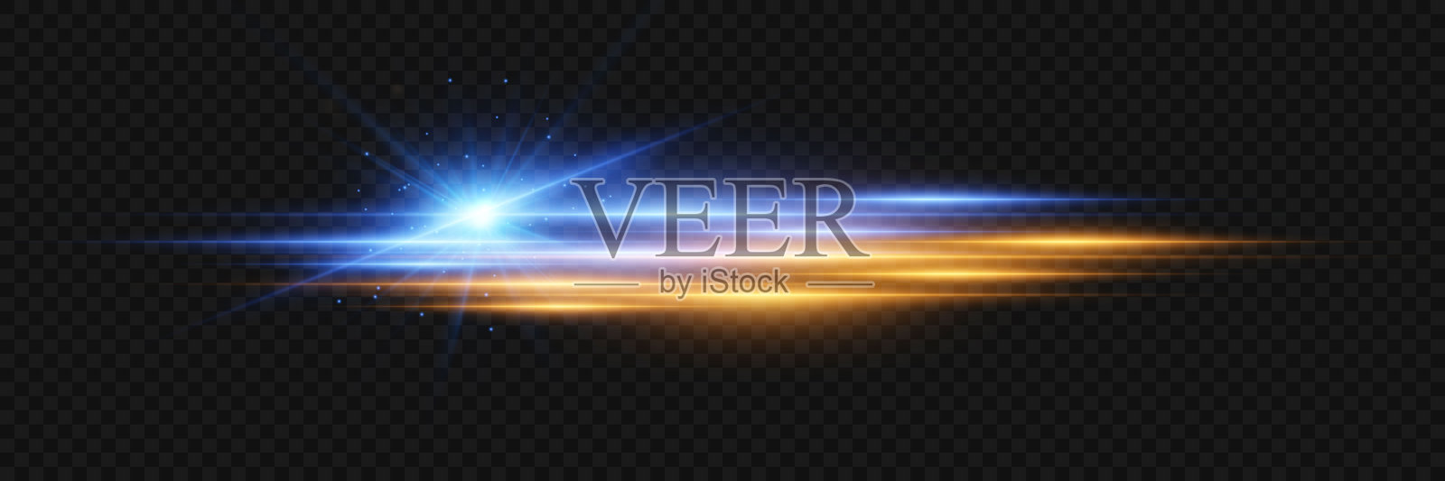 星爆光效与霓虹线。透明背景。插画图片素材