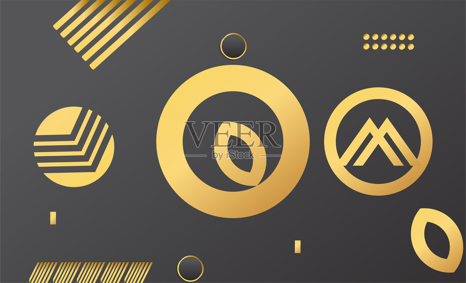 黑色背景上的金色形状和图标插画图片素材