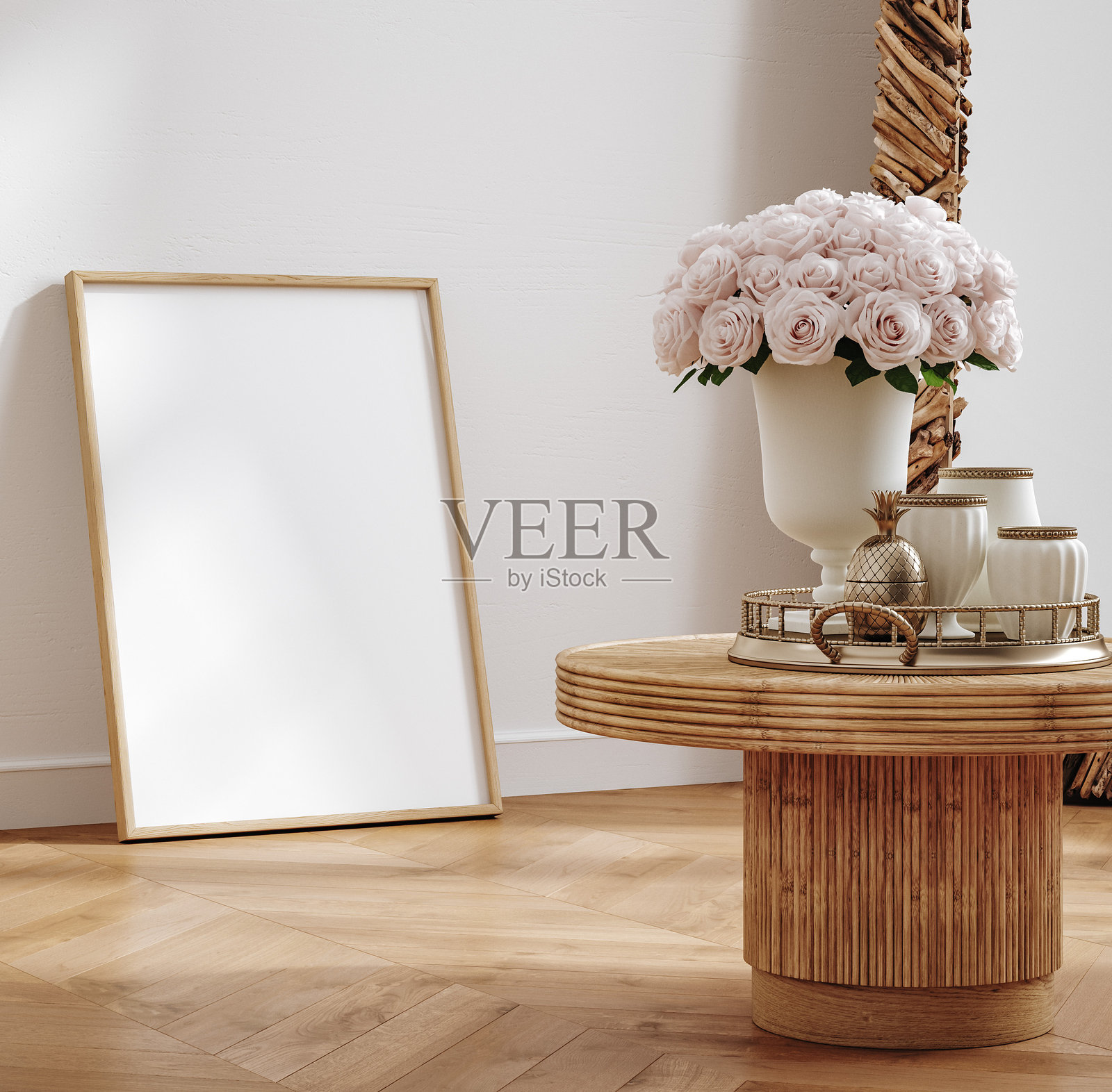 现代室内的样板框架，白色房间配有现代家具照片摄影图片