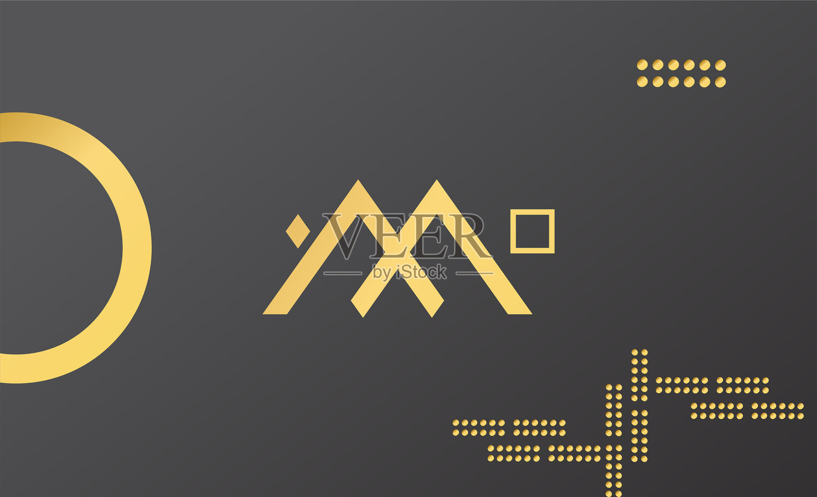 黑色背景上的金色形状和图标插画图片素材