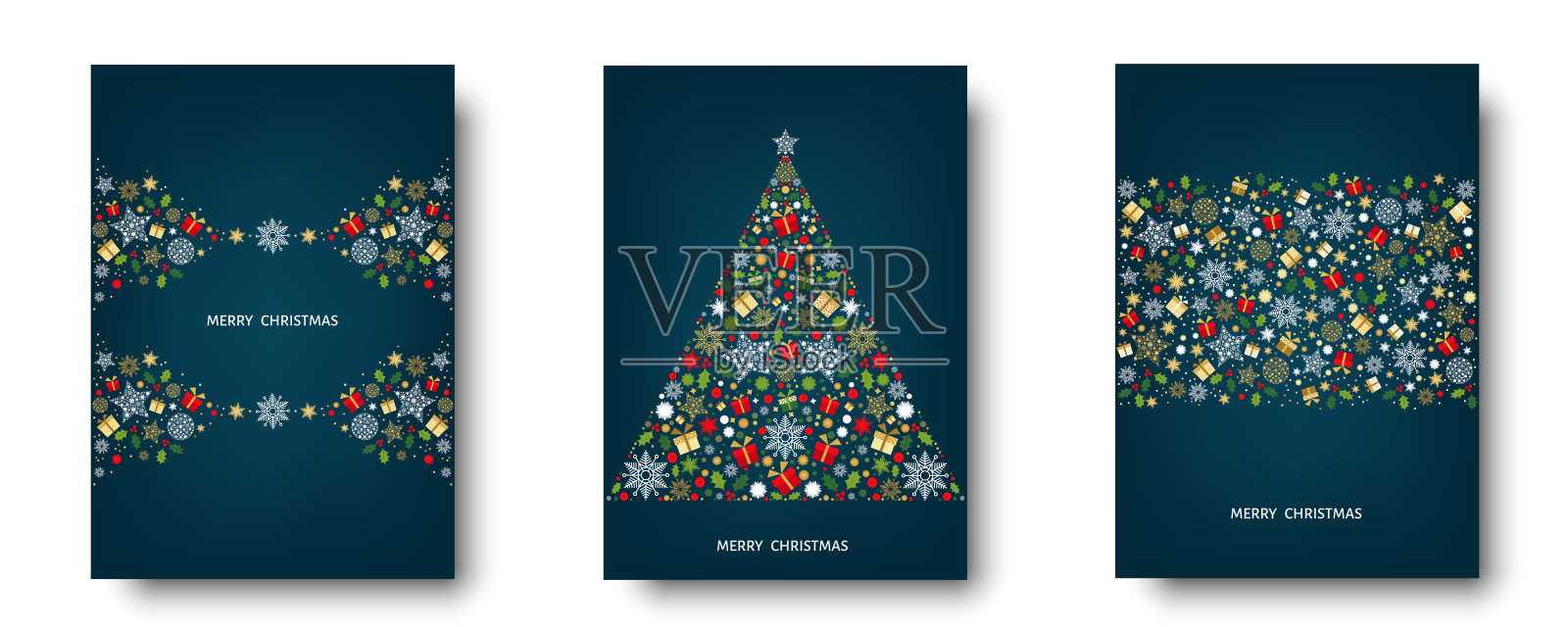 蓝色背景上的圣诞快乐贺卡。插画图片素材