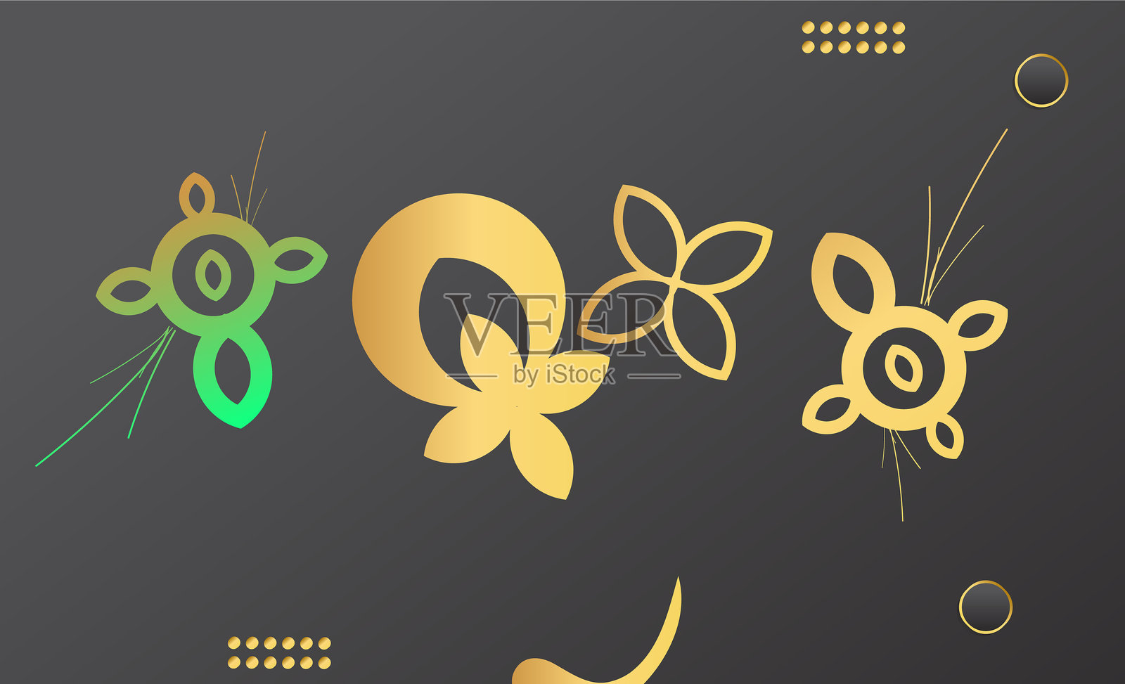 黑色背景上的金色形状和图标插画图片素材