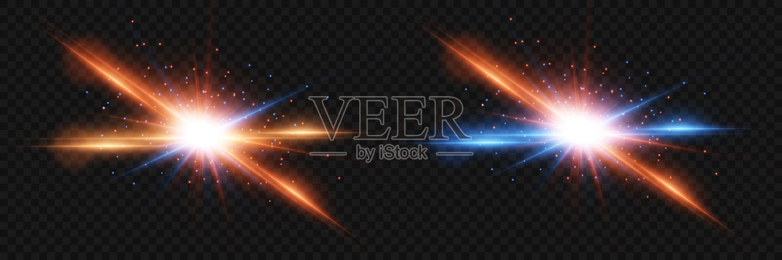 光效和闪光特效组合。星星和光的爆炸。插画图片素材