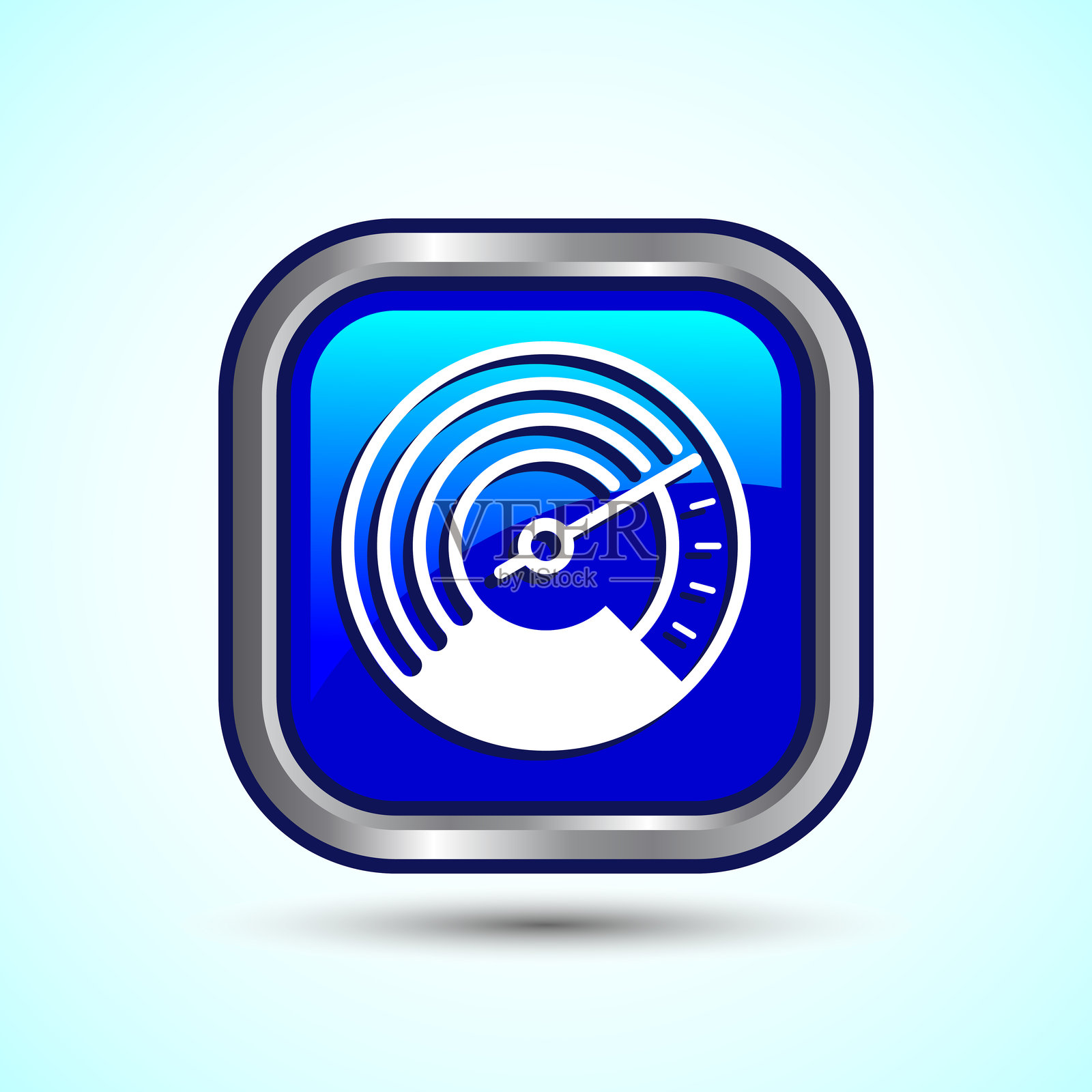 速度计图标设计插图，速度指示标志符号，蓝色方形按钮设计插画图片素材