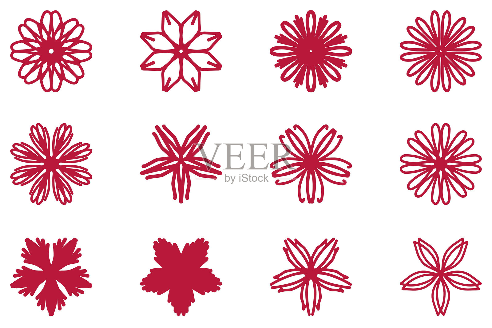 植物花卉套装。装饰性花卉矢量图插画图片素材