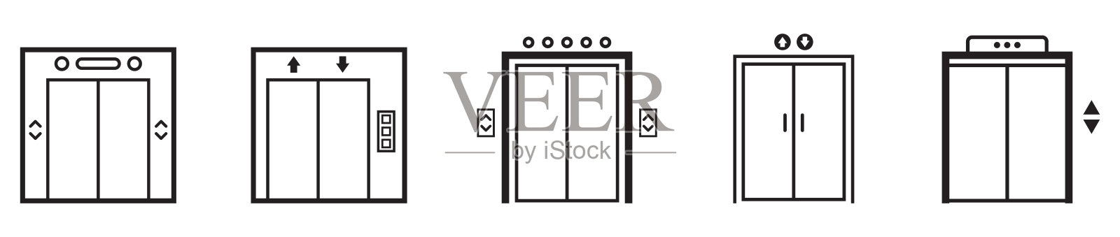 电梯图标集。透明背景上的电梯标志。插画图片素材